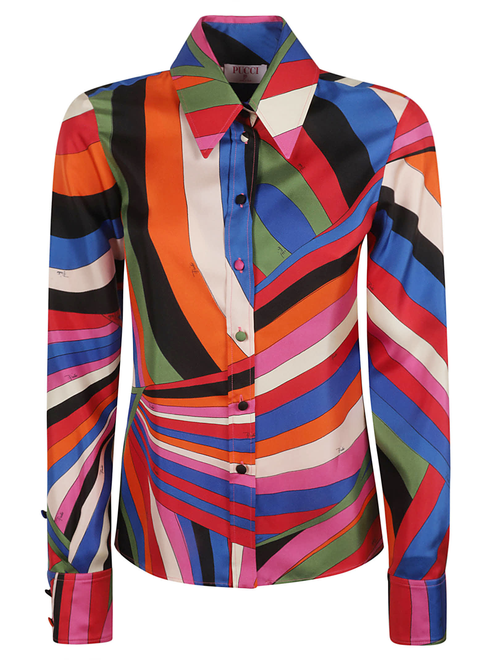 Shop Pucci Stripe Patterned Regular Shirt In Blue/fuxia