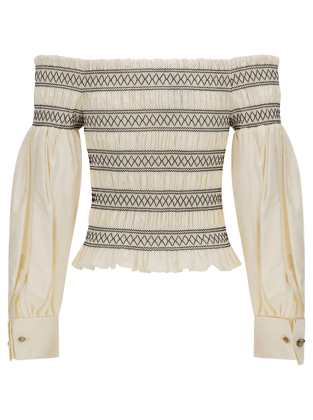 Shop Max Mara White Off-the-shoulder Blouse With Gatherings In Cotton Woman