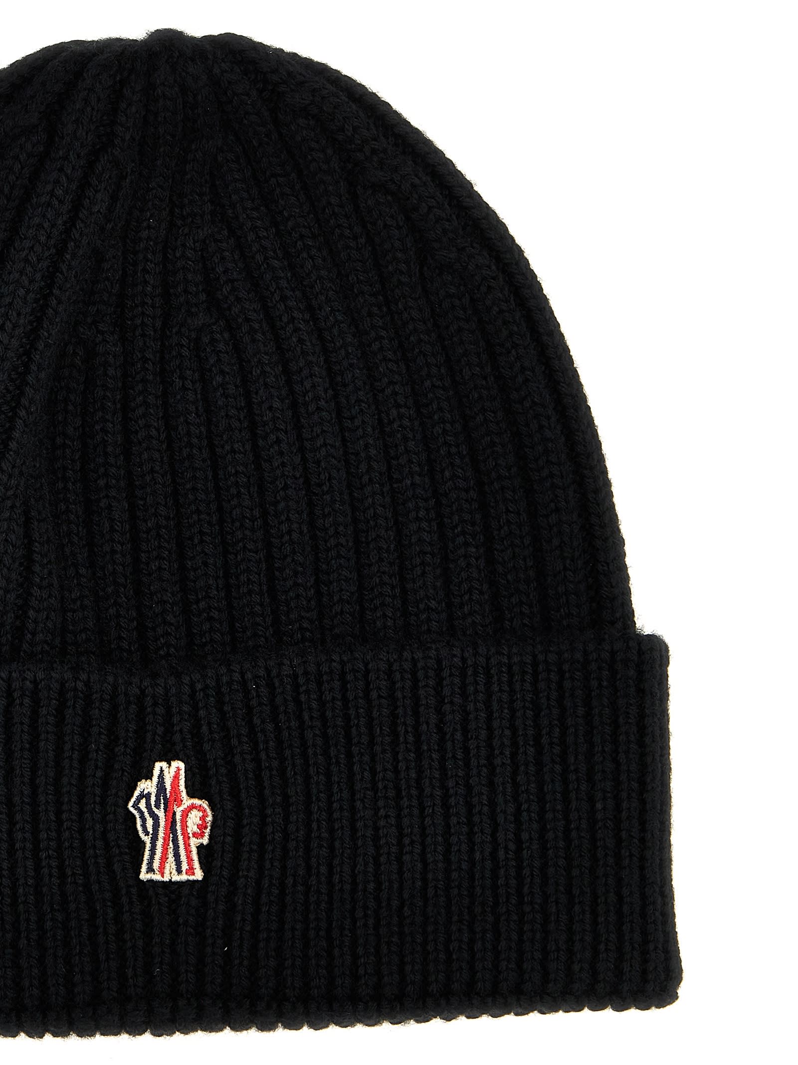 Shop Moncler Logo Embroidery Beanie In Black