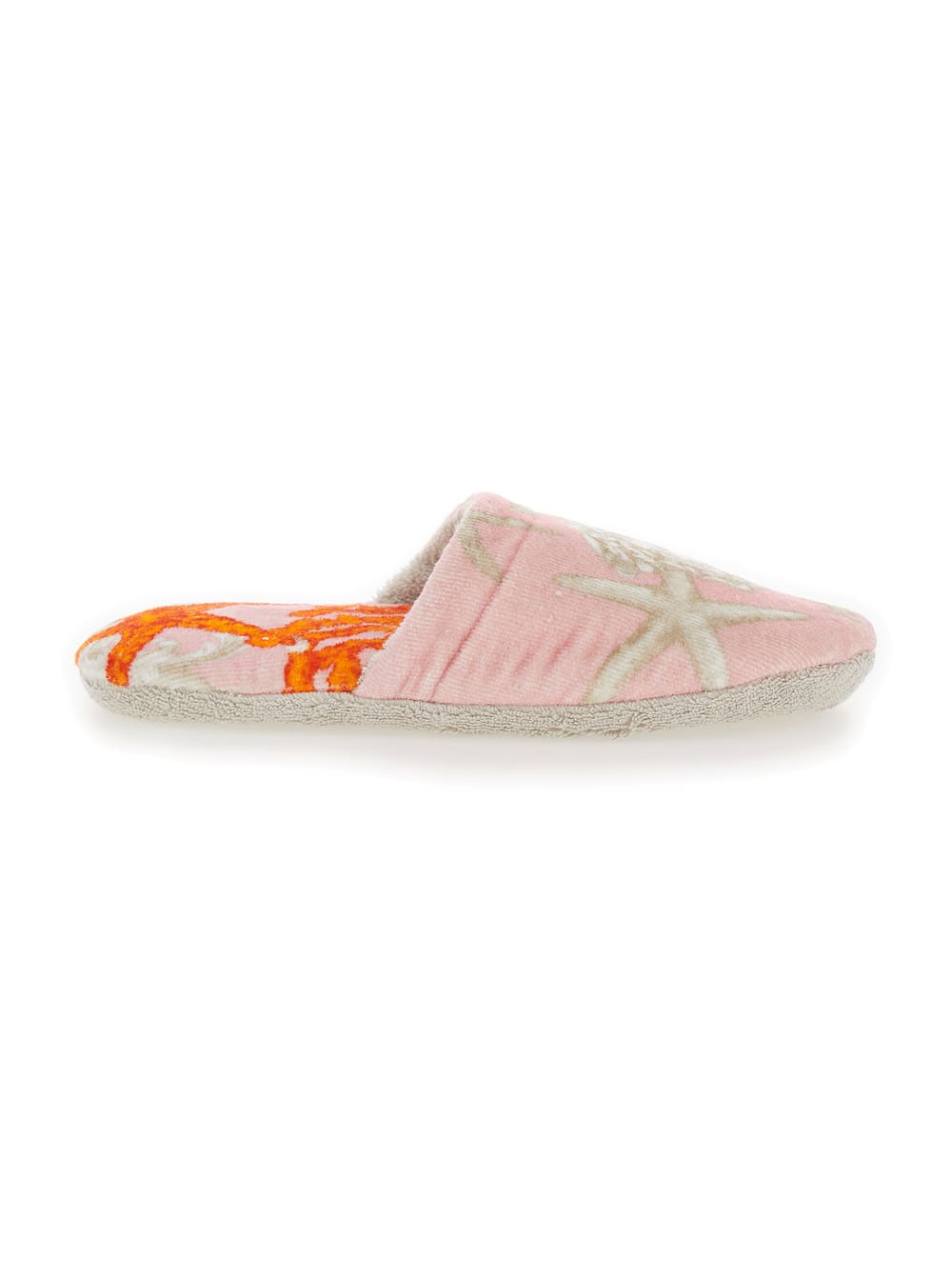 Pink Slip-on Bath Slippers With Barocco Sea Print In Cotton Pink