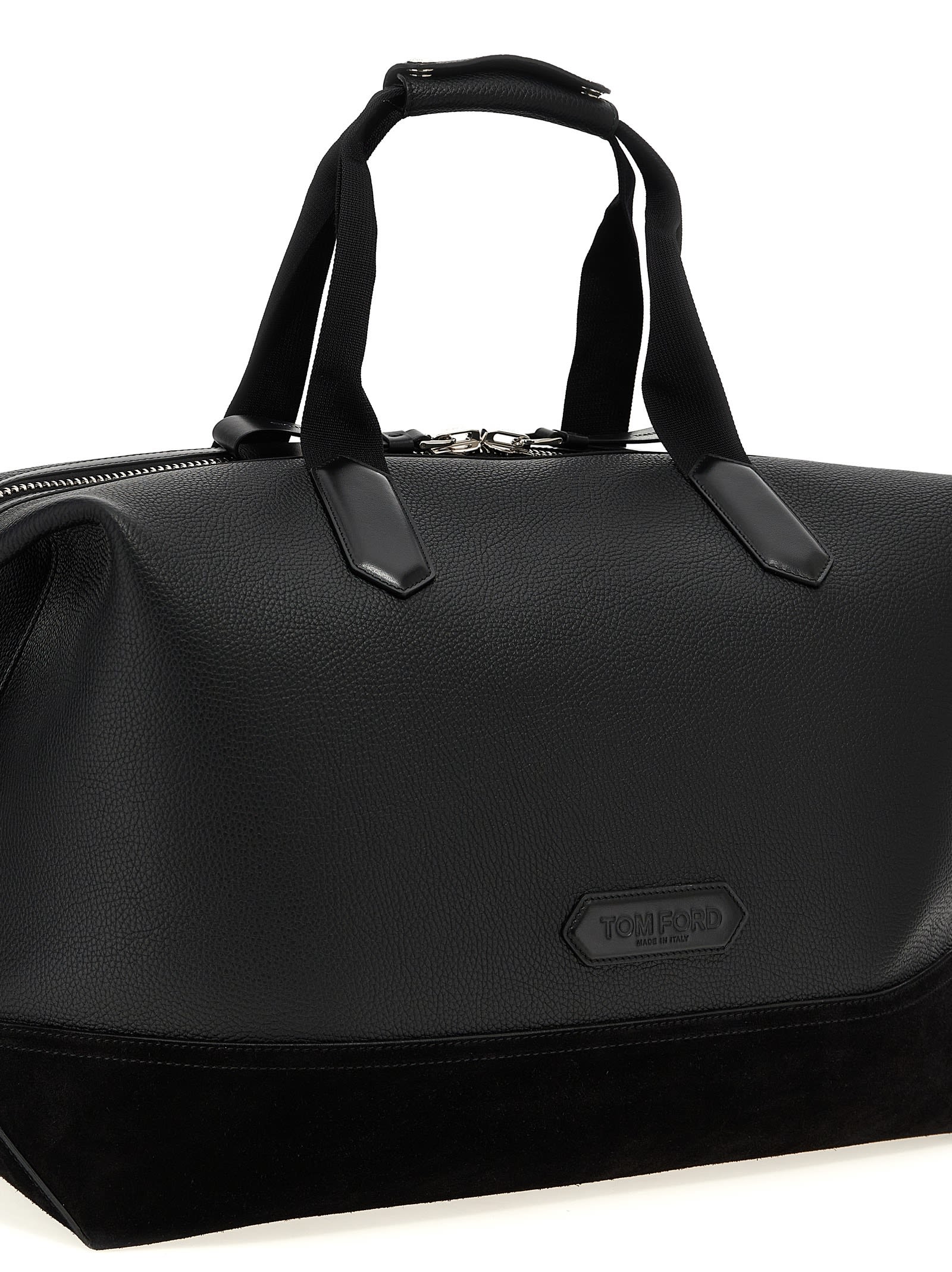 Tom Ford Leather Duffle Bag With Suede Inserts And Logo Patch In Black