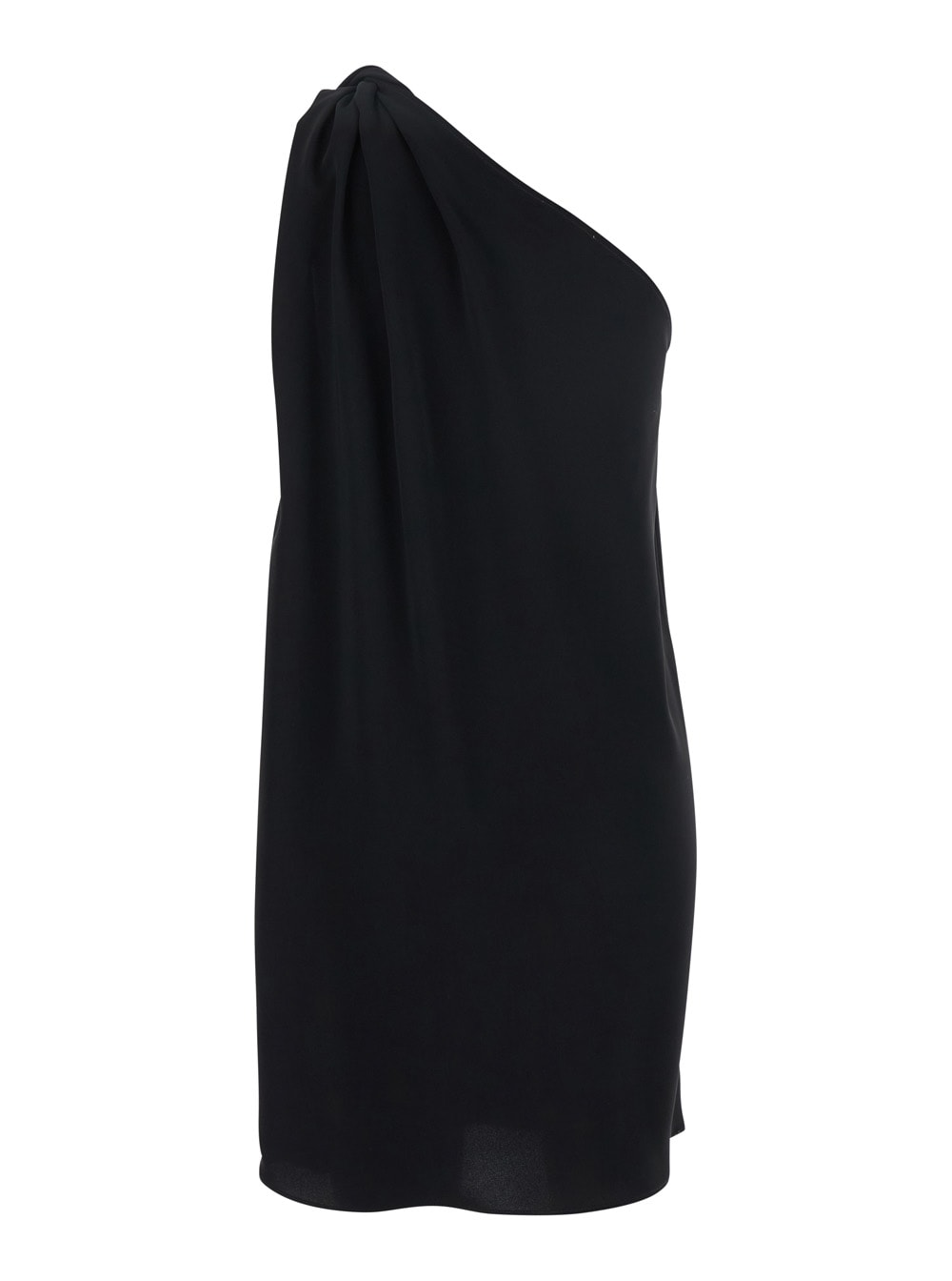 P.A.R.O.S.H BLACK ONE-SHOULDER DRESS WITH NECKLINE IN TECH FABRIC WOMAN 