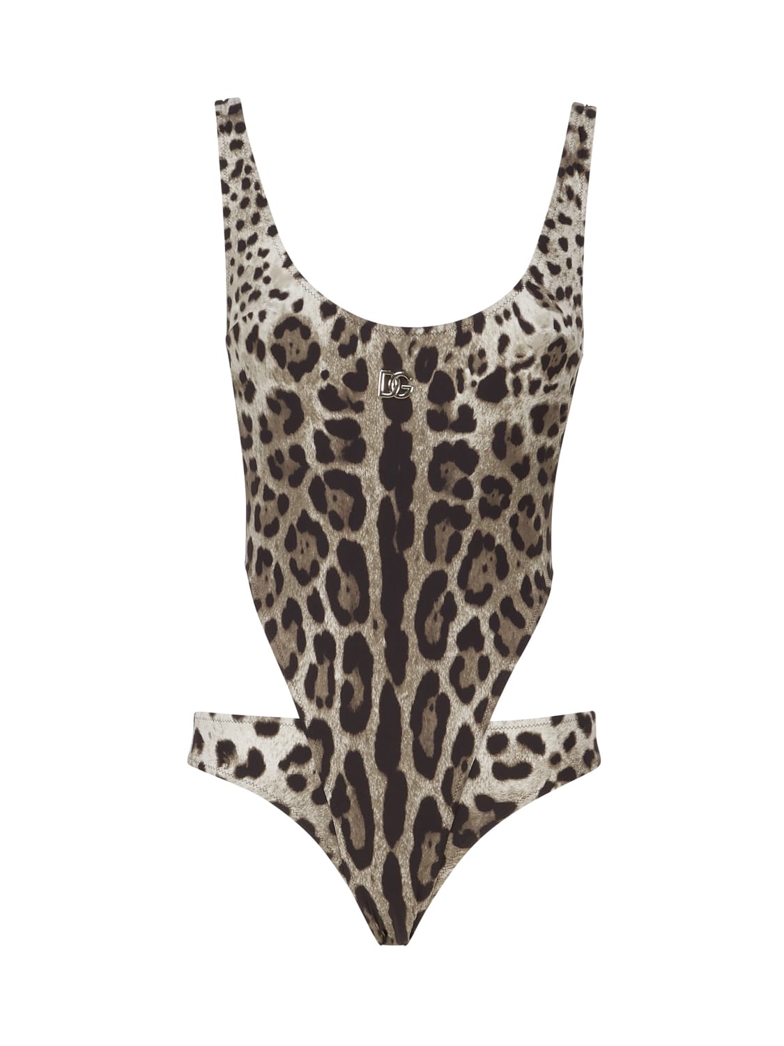 Dolce & Gabbana Leopard Print One-piece Swimsuit With Cut-out In Brown