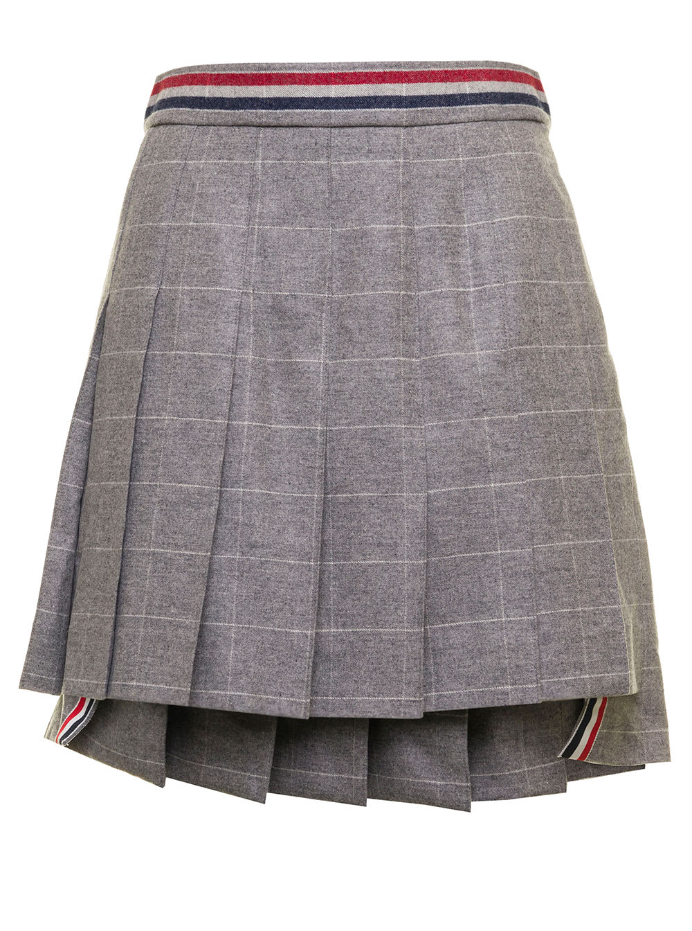 Grey Pleated Wool And Cashmere Check Skirt Thom Browne Woman