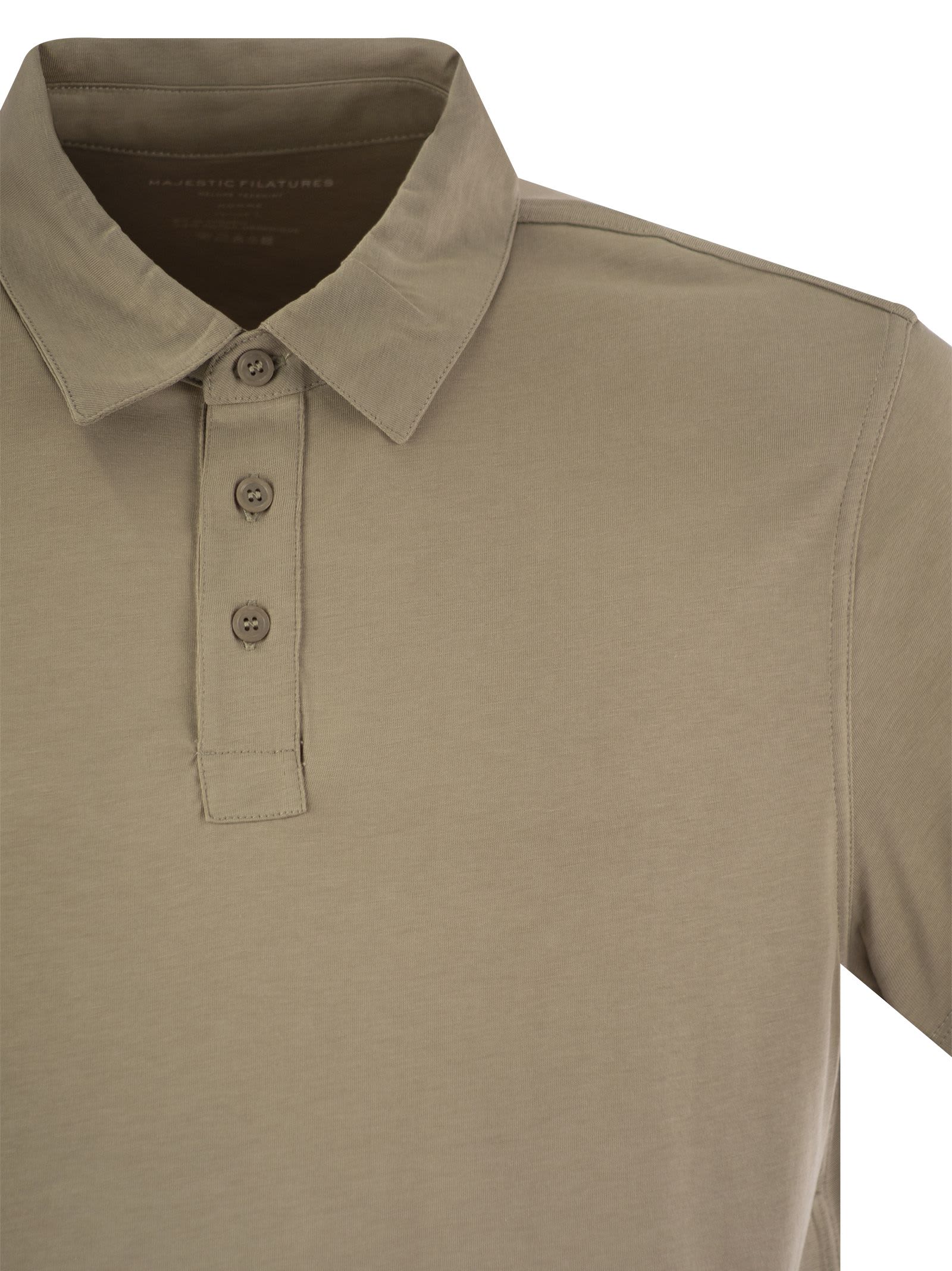 Shop Majestic Short-sleeved Polo Shirt In Lyocell In Sand