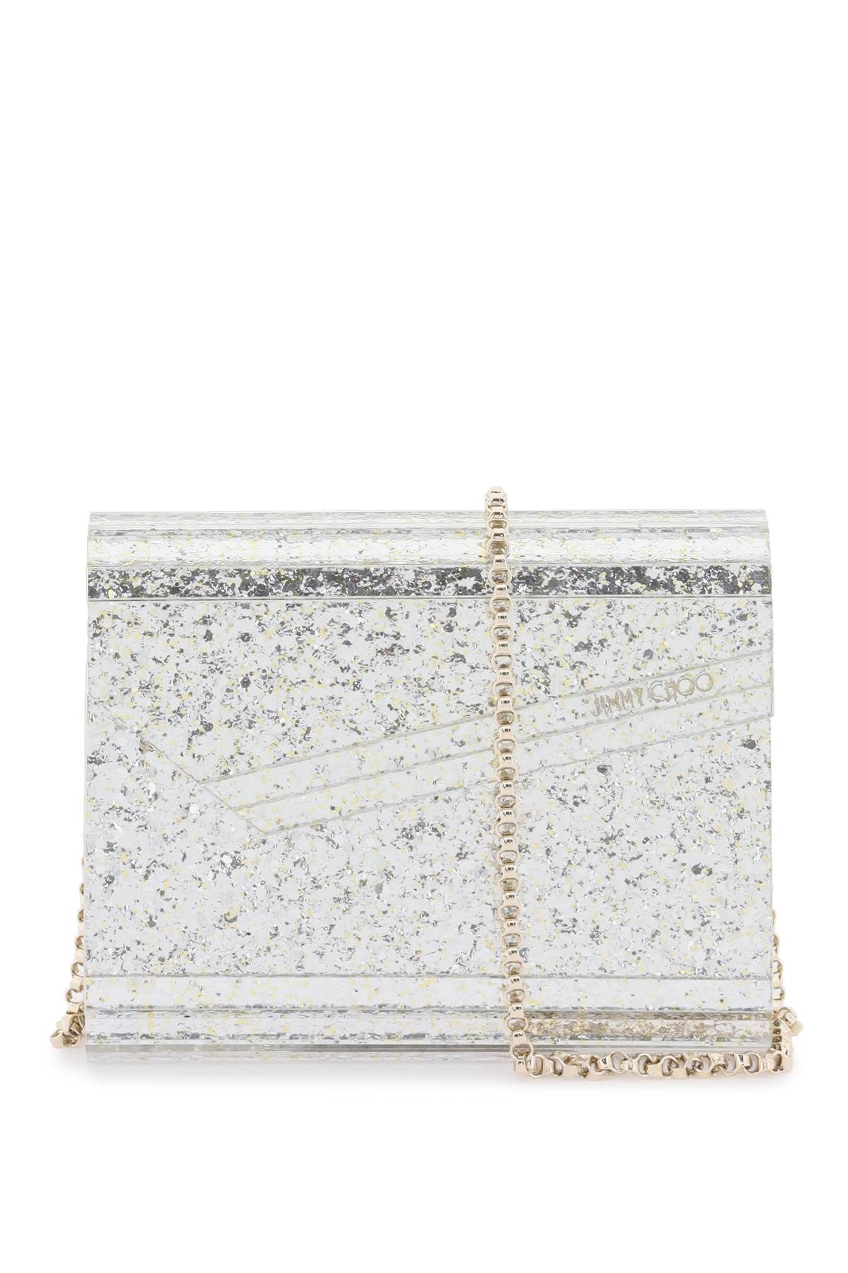 Shop Jimmy Choo Candy Glittered Clutch In Champagne (silver)