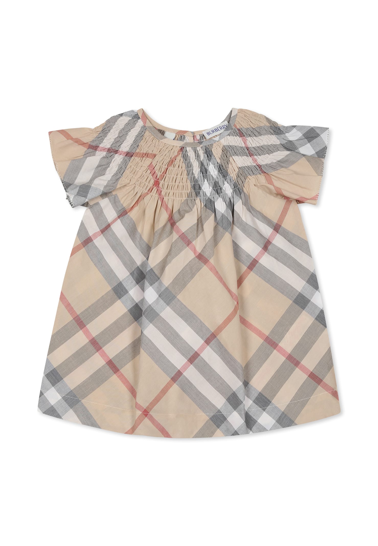 Burberry Beige Dress For Baby Girl With Vintage Check In Beige
