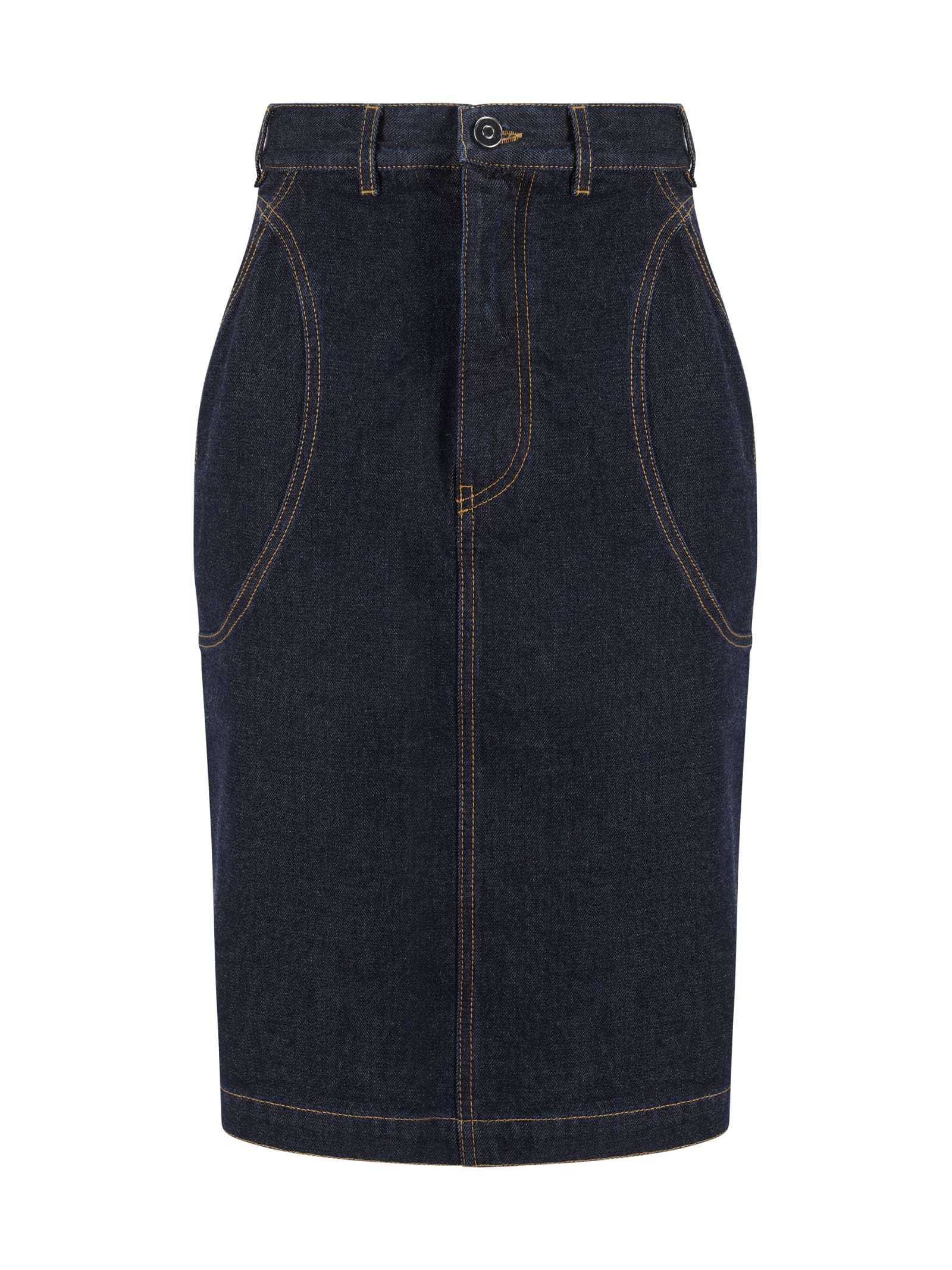 Shop Alaïa Pencil Skirt In Bleu Denim