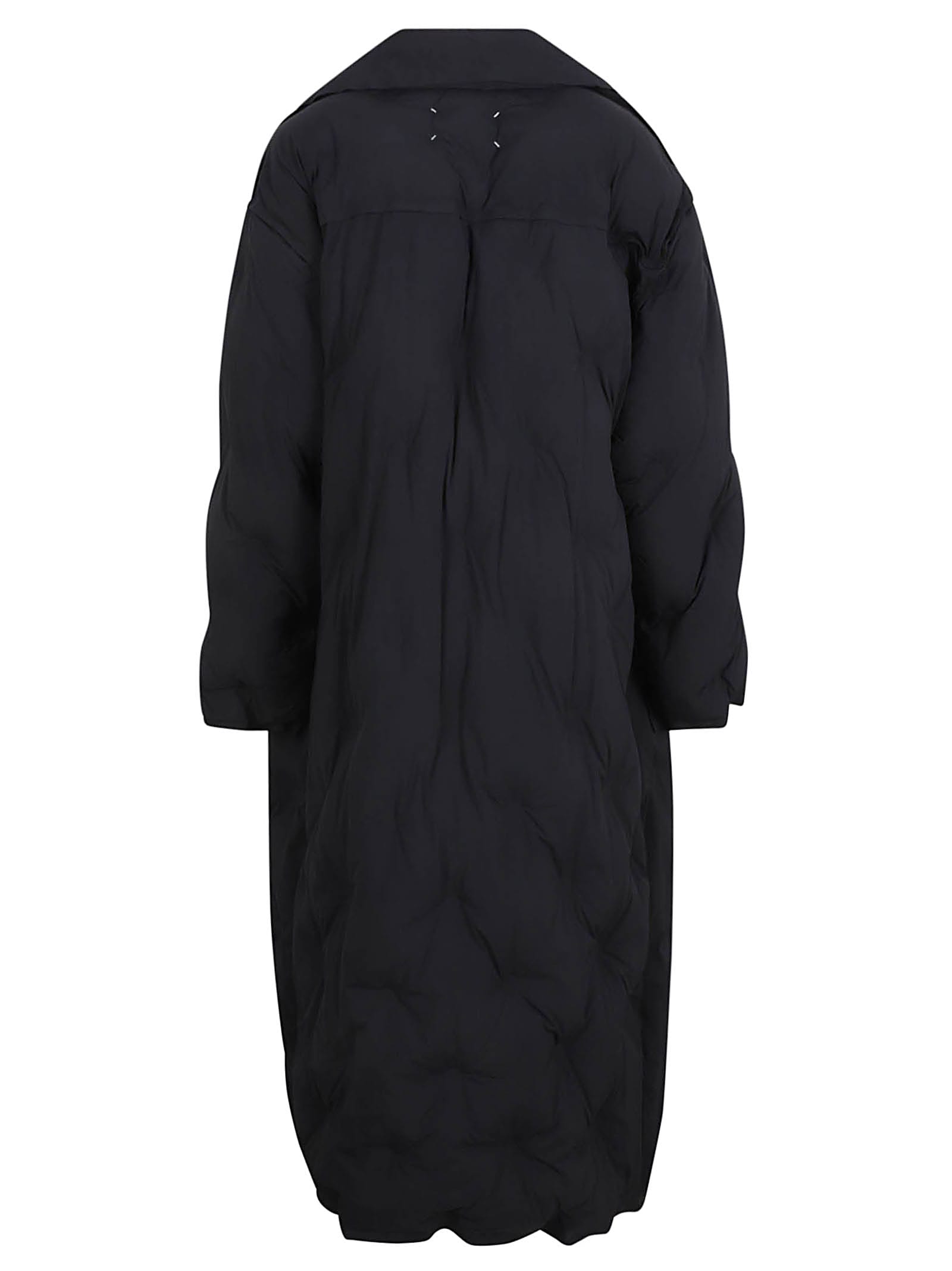 Shop Maison Margiela Rear Logo Double-breast Quilted Coat In Black