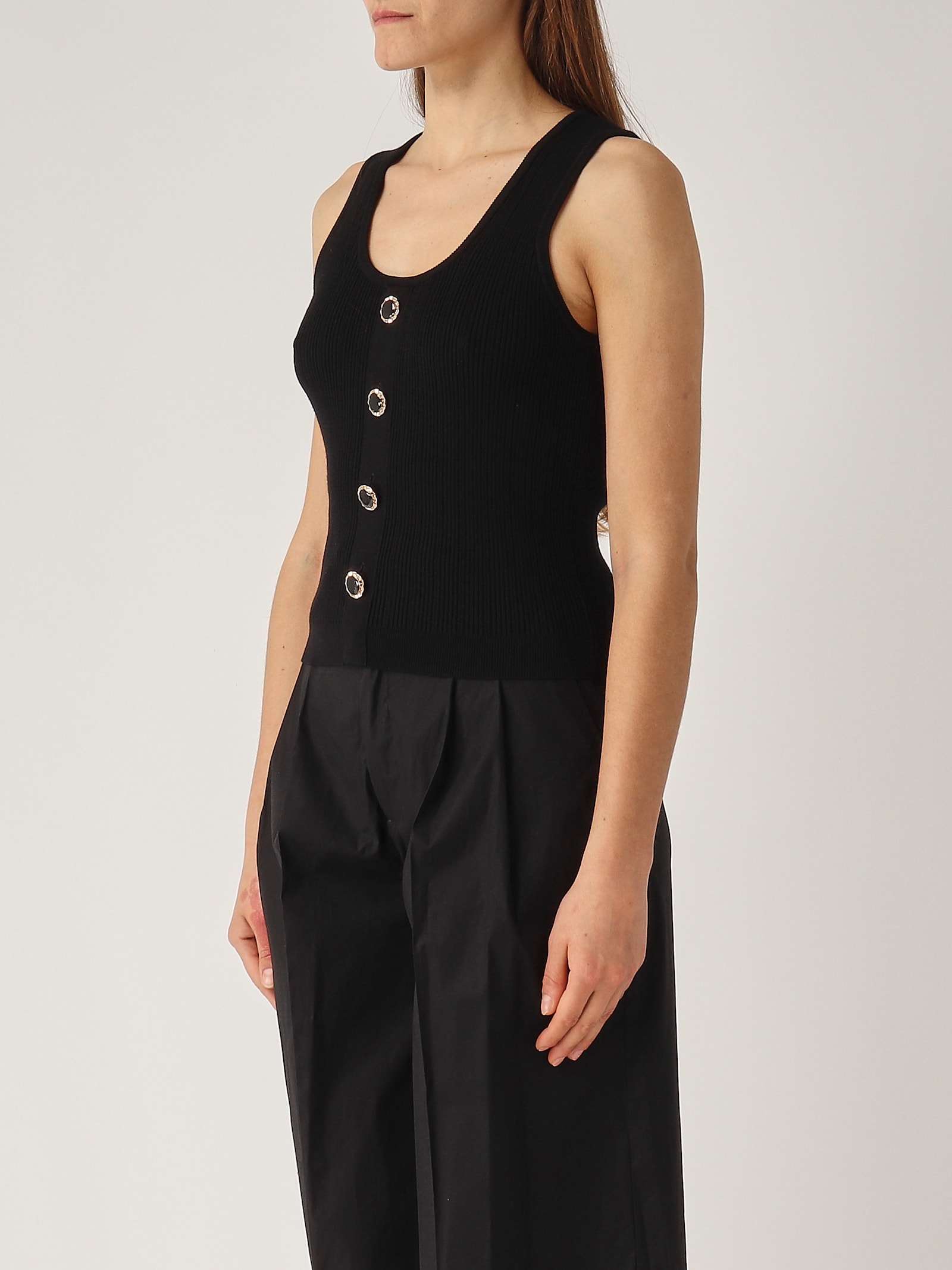 Twinset Top In Maglia Con Bottone Decoro Top-wear In Nero