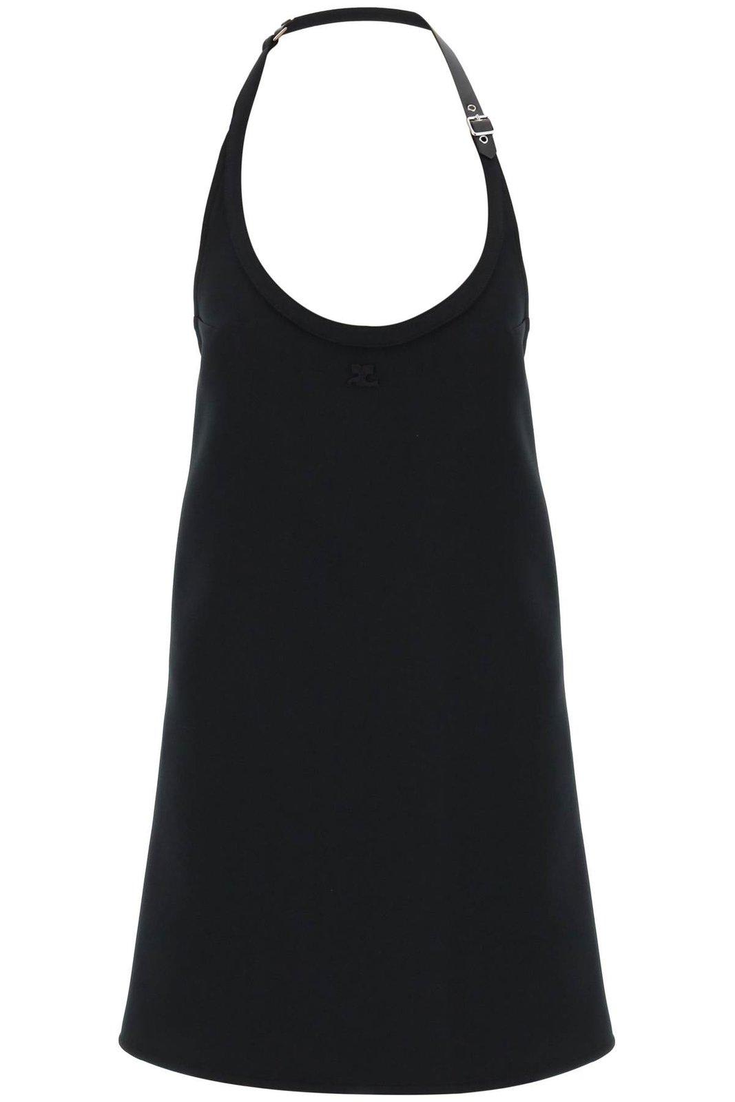 Shop Courrèges Buckle Babydoll Twill Dress In Black