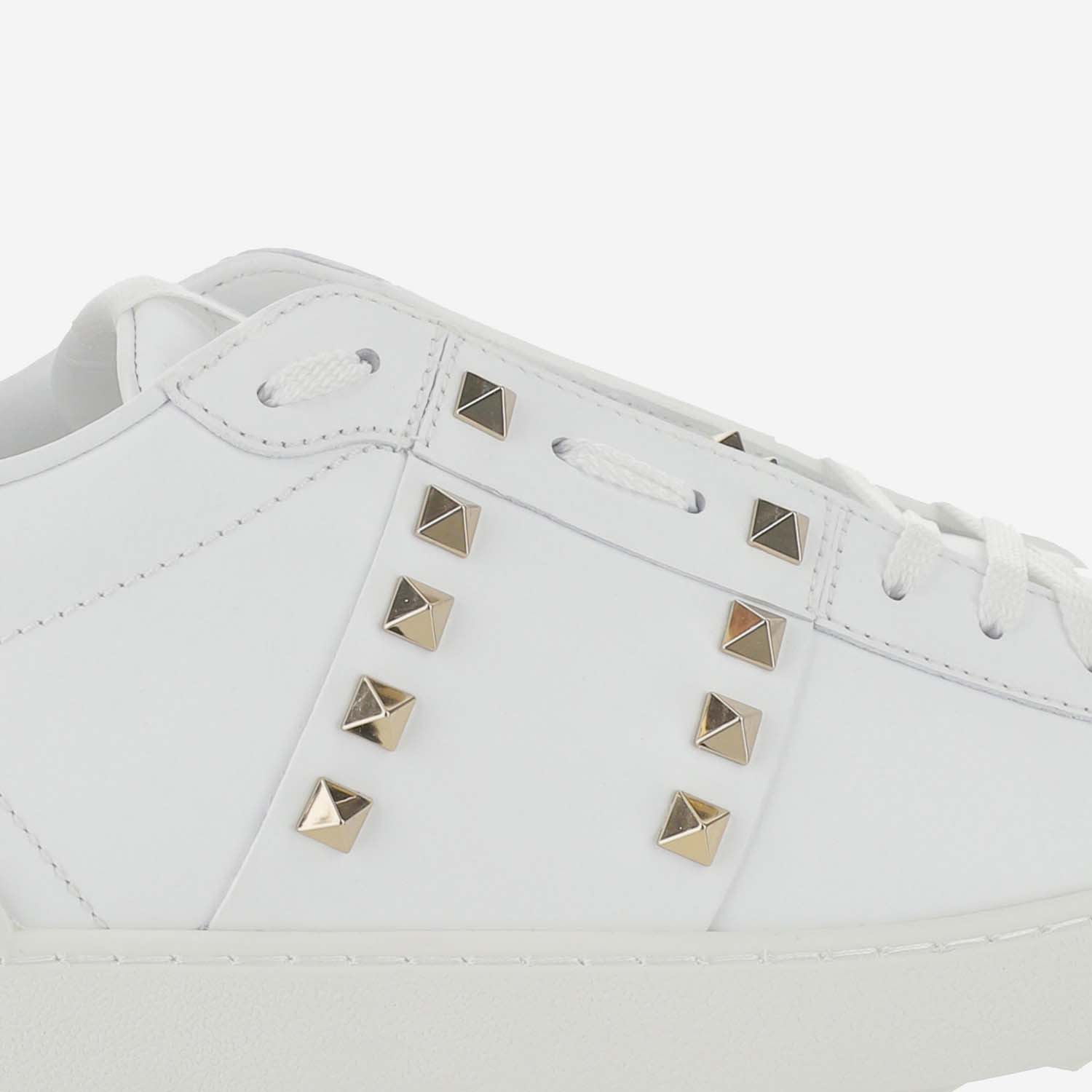 Shop Valentino Rockstud Untitled Calf Leather Sneaker In White