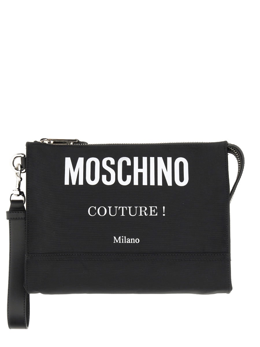 Shop Moschino Clutch Bag With Logo In Black