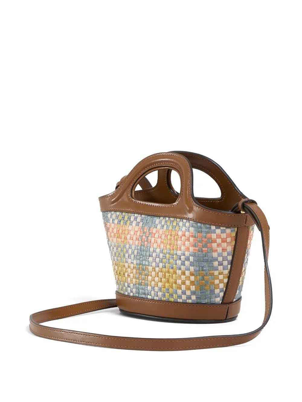 Shop Marni Brown Leather And Raffia Effect Fabric Tropicalia Micro Bag