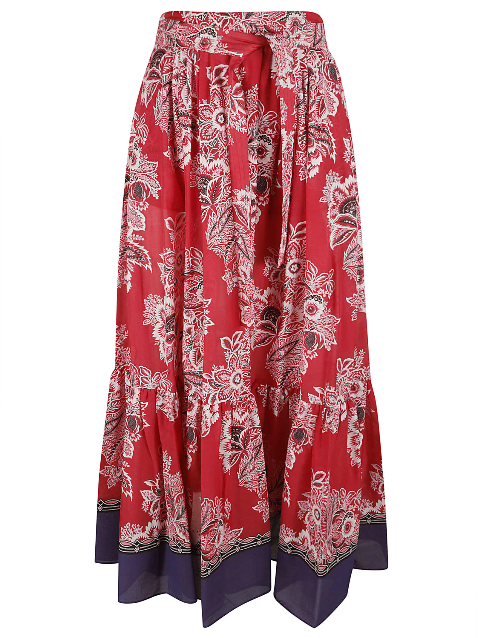 Shop Etro Printed Long Skirt In Red