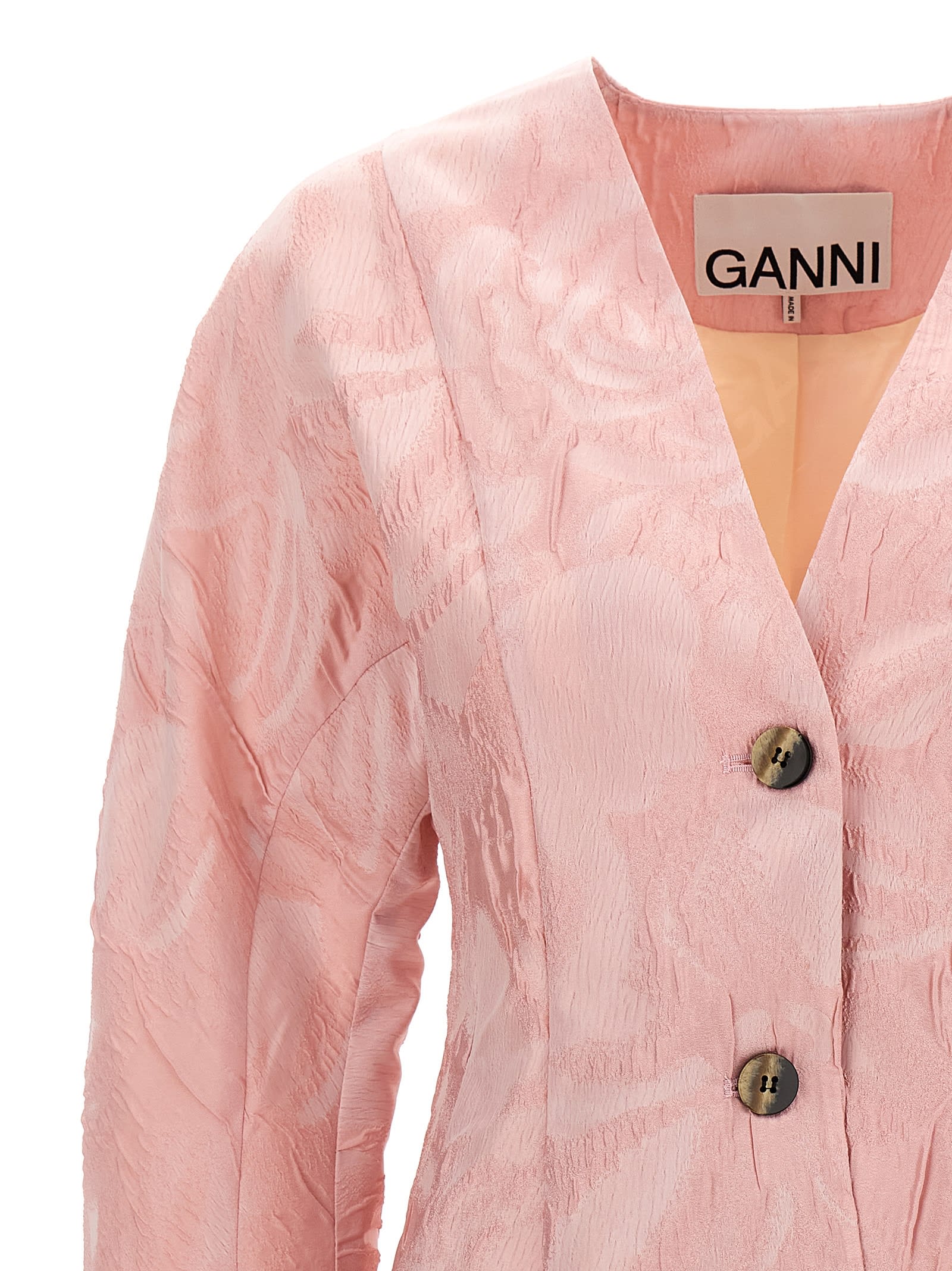 Shop Ganni Textured Cloqué Jacket In Pink