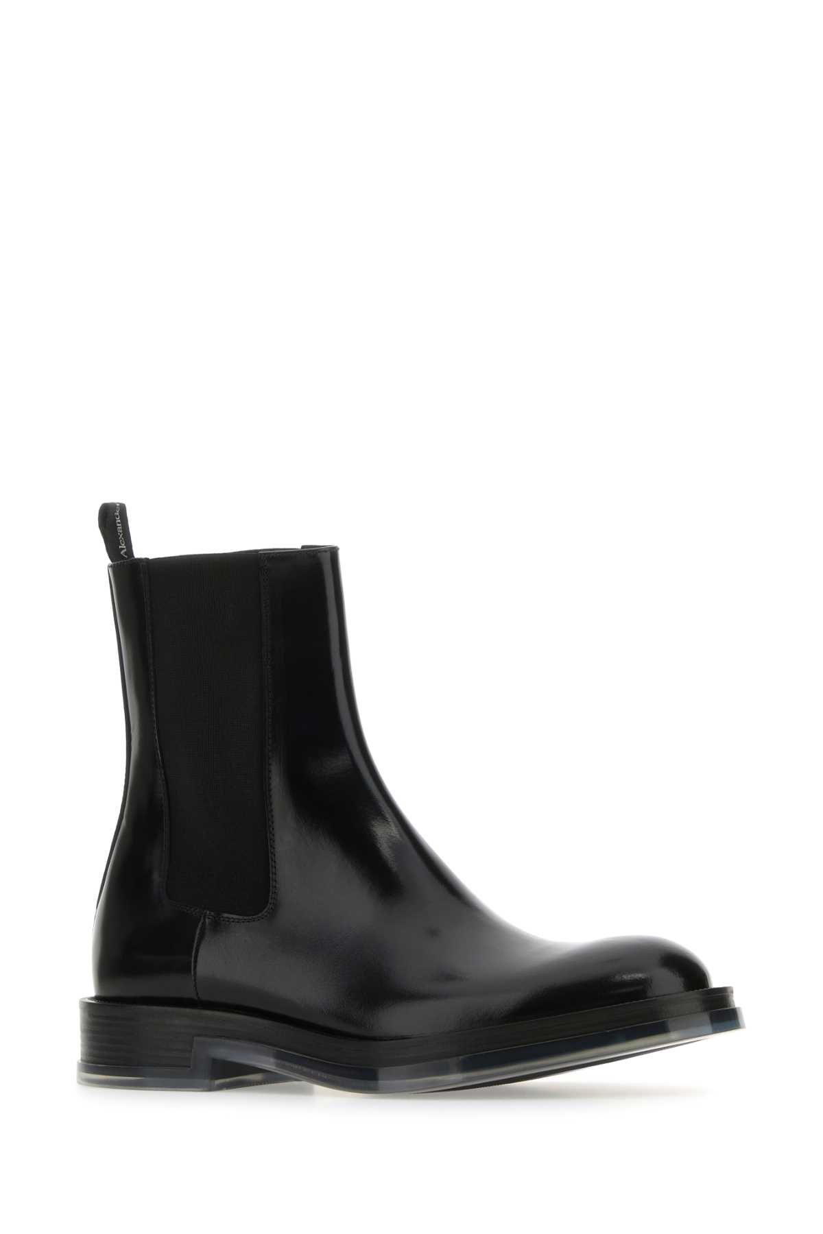 Shop Alexander Mcqueen Black Leather Float Ankle Boots In Blacksilvertranspa