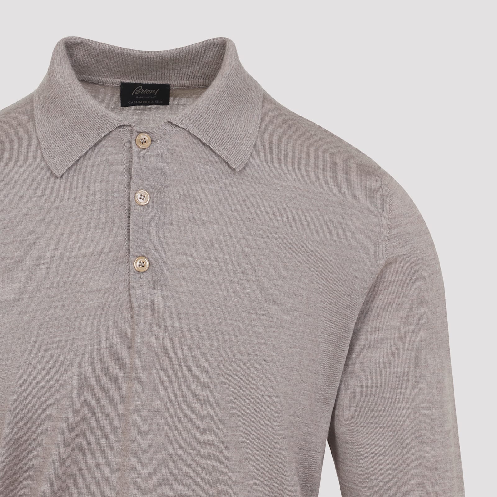Brioni Cashmere-silk Blend Long-sleeve Polo In Gray