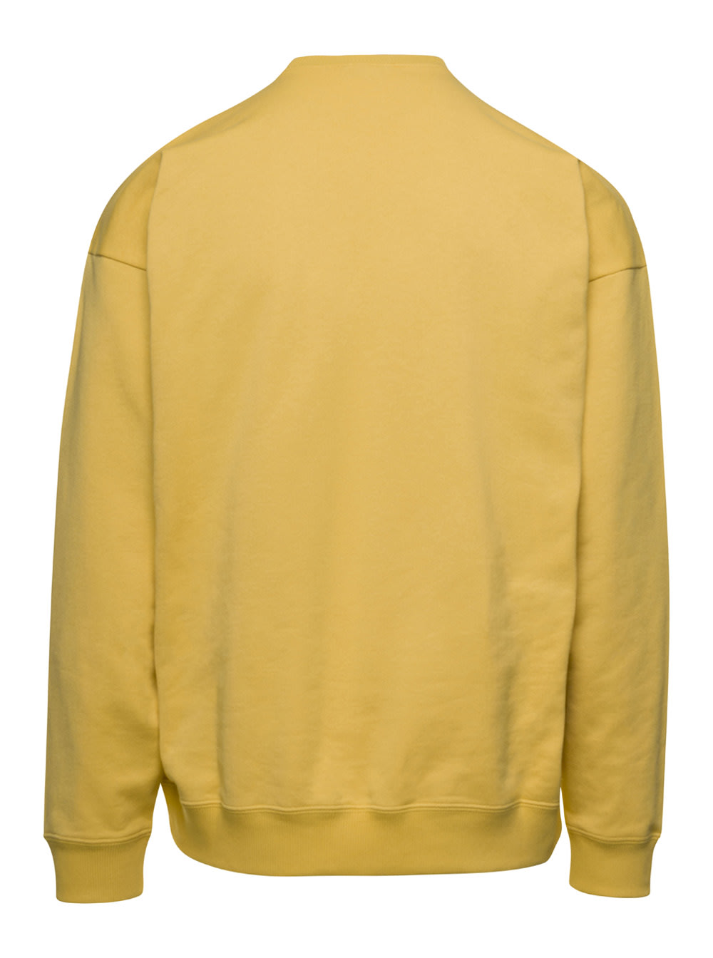 Shop Saint Laurent Yellow Crewneck Sweatshirt With Logo Lettering Embroidery In Cotton Man