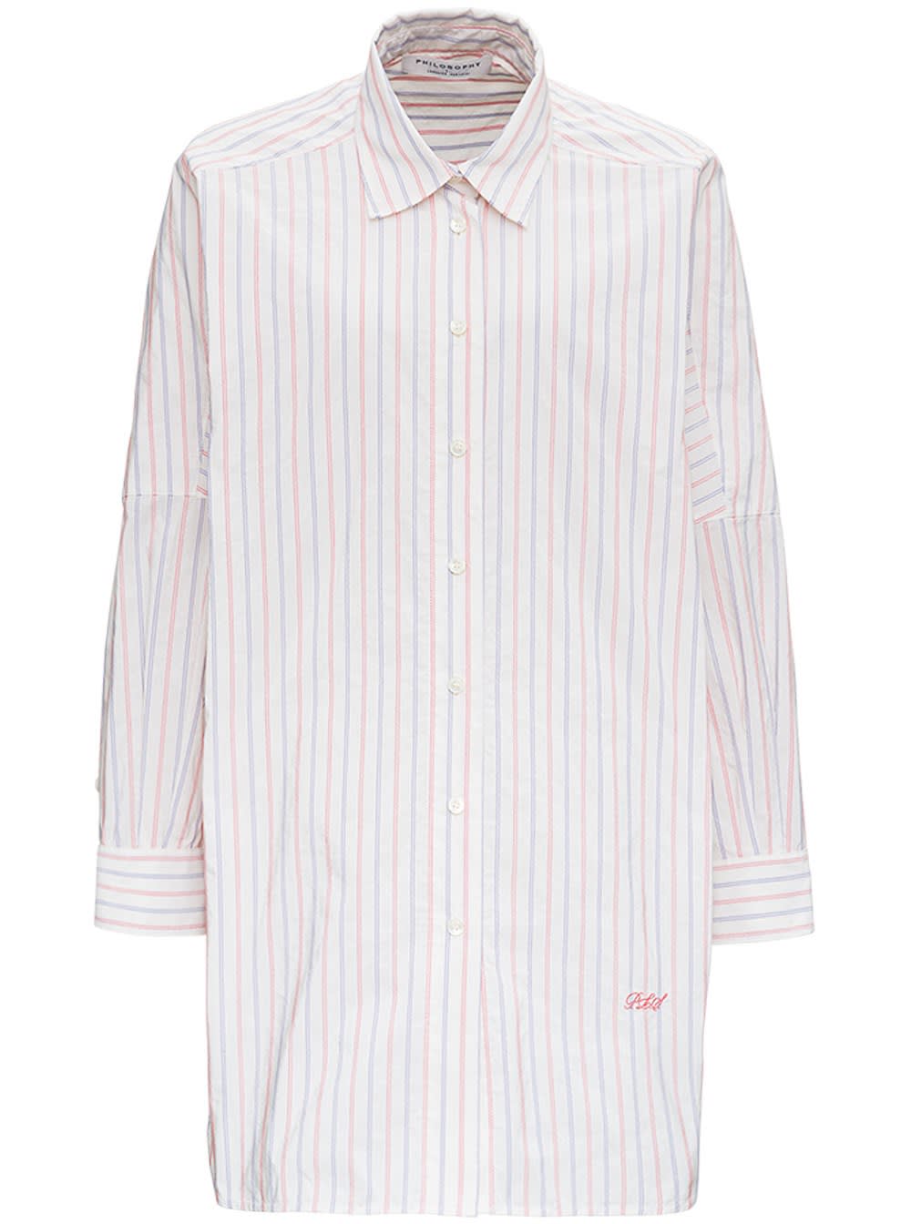 Philosophy di Lorenzo Serafini Oversize Striped Cotton Shirt With Logo