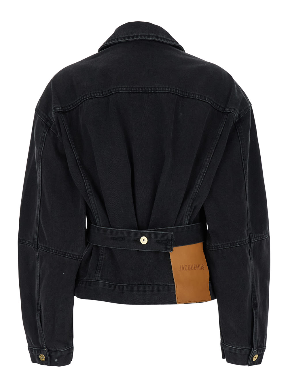 Shop Jacquemus La Veste De Nimes Black Jacket With Rear Belt In Denim Woman