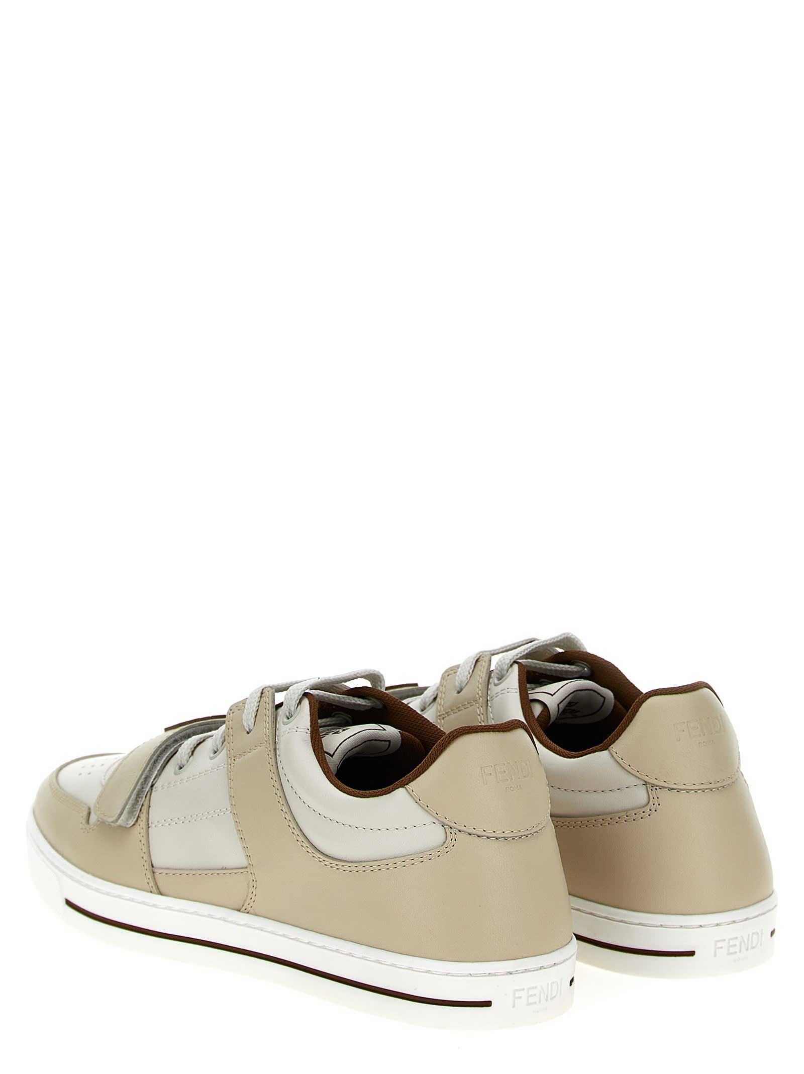 Shop Fendi Leather Sneakers In Beige