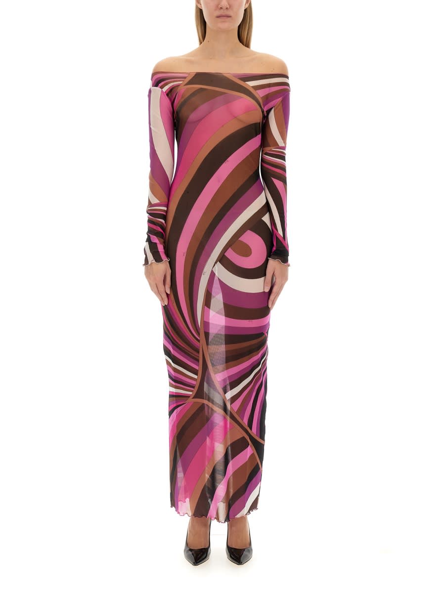 Shop Pucci Long Dress With Print In Multicolour