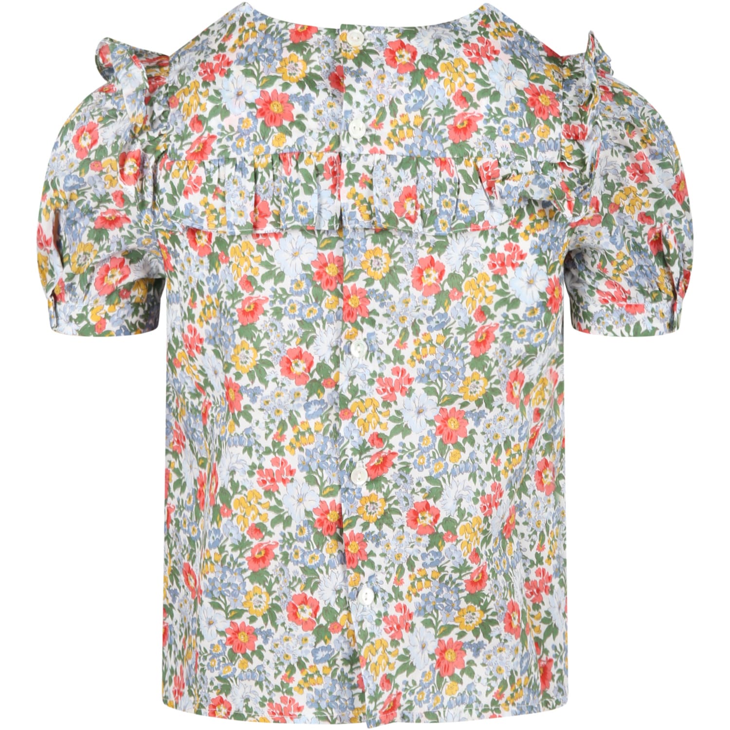 Shop Bonpoint White Blouse For Girl With Flowers In Multicolor