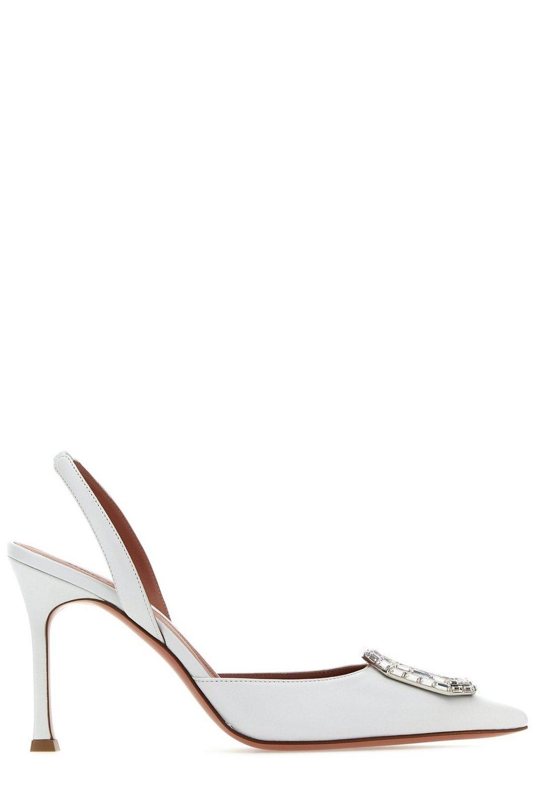 Amina Muaddi Camelia Pointed Toe Slingback Pumps In White