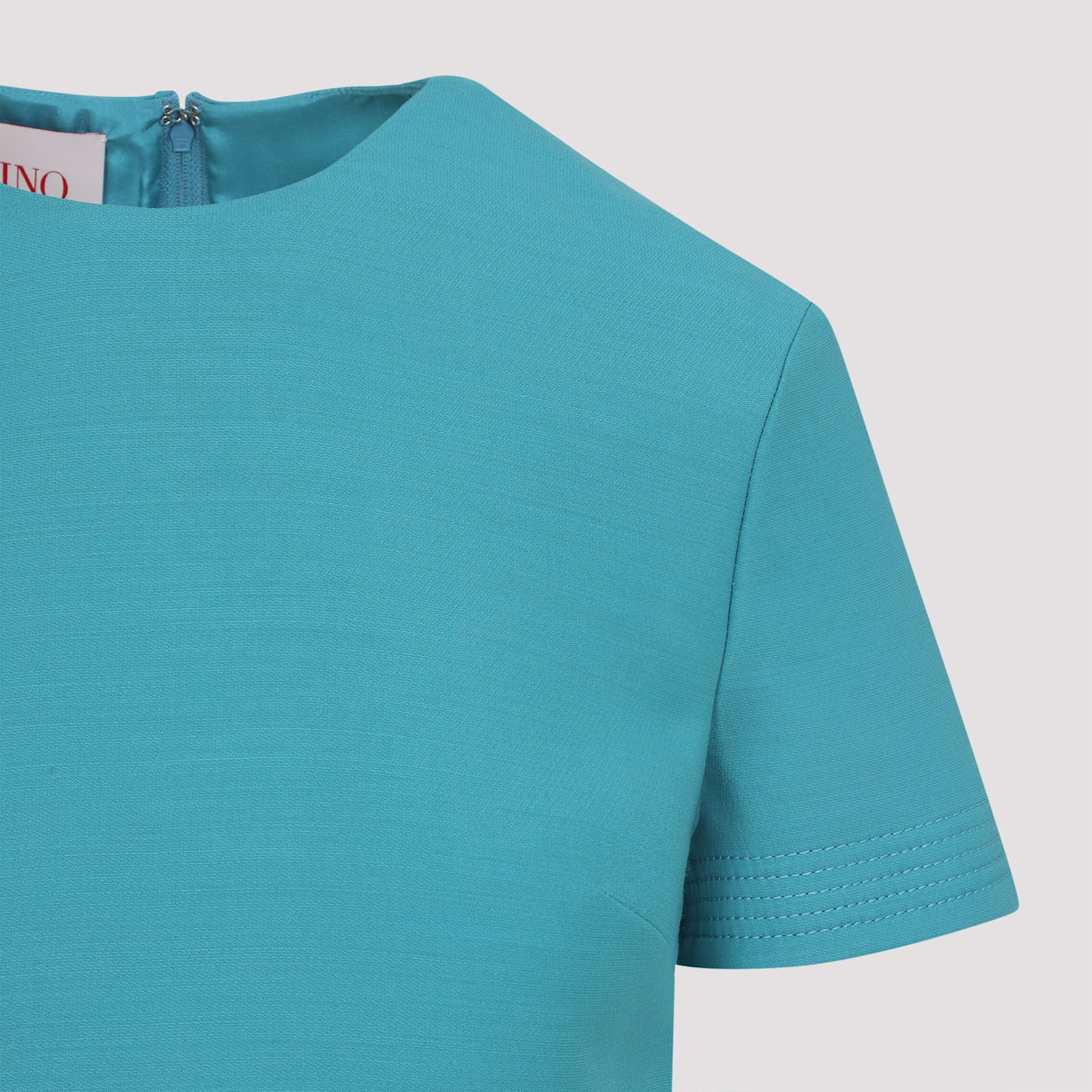 Valentino V-logo Pocket Short-sleeve Crepe Mini Dress In Blue