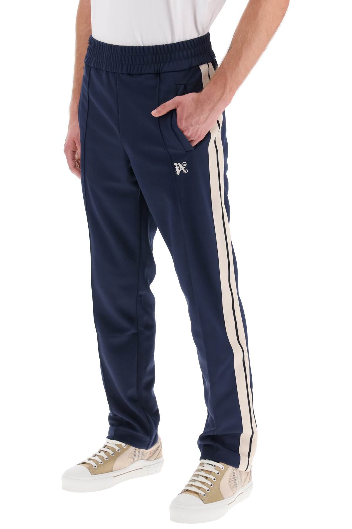 Shop Palm Angels Track Pants With Contrasting Side Bands In Navy