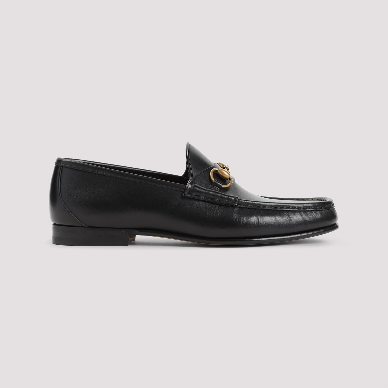 Gucci Leather Sneakers With Gold-tone Logo Strap In Black