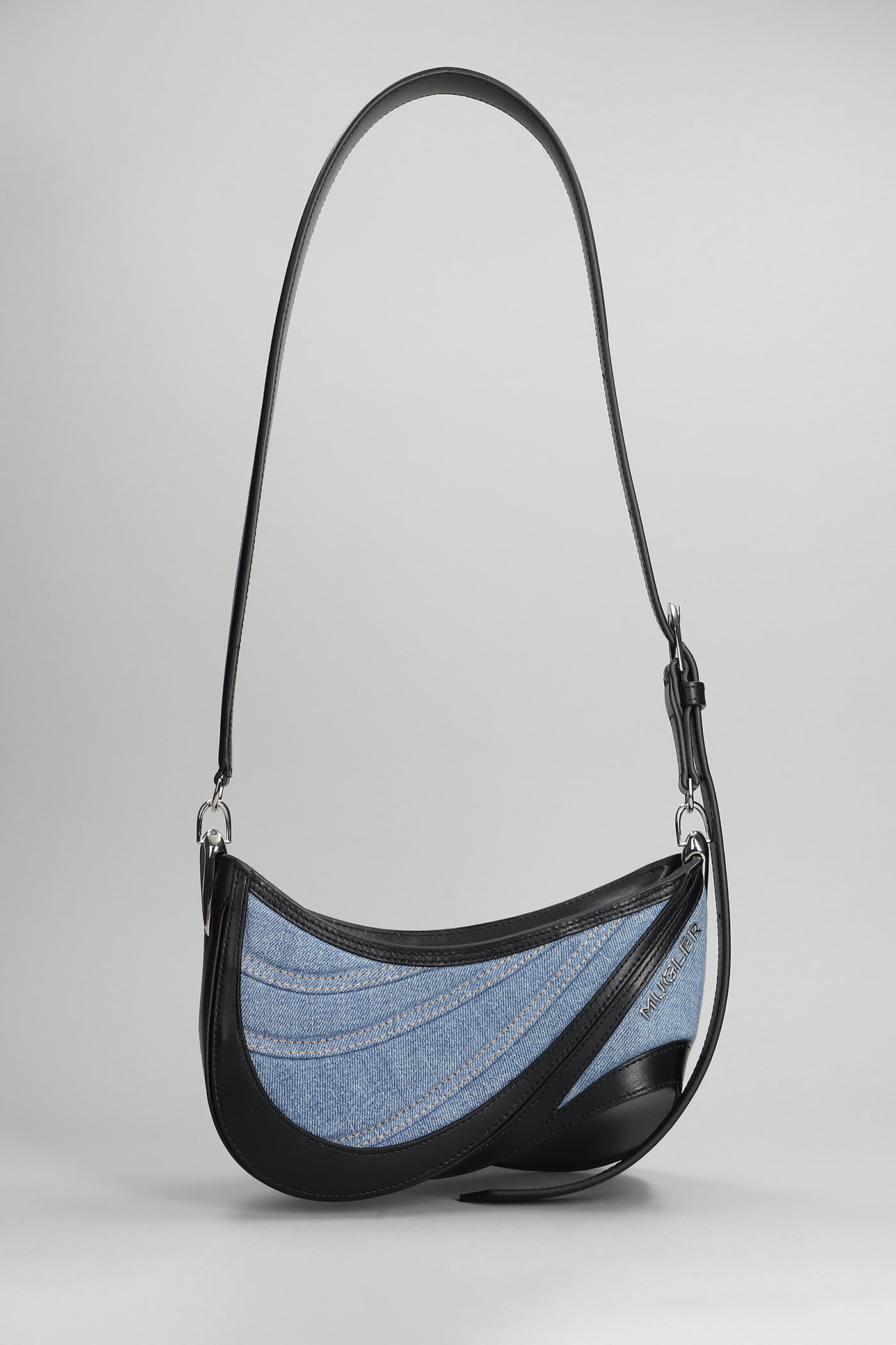 Mugler Shoulder Bag In Blue Leather And Fabric
