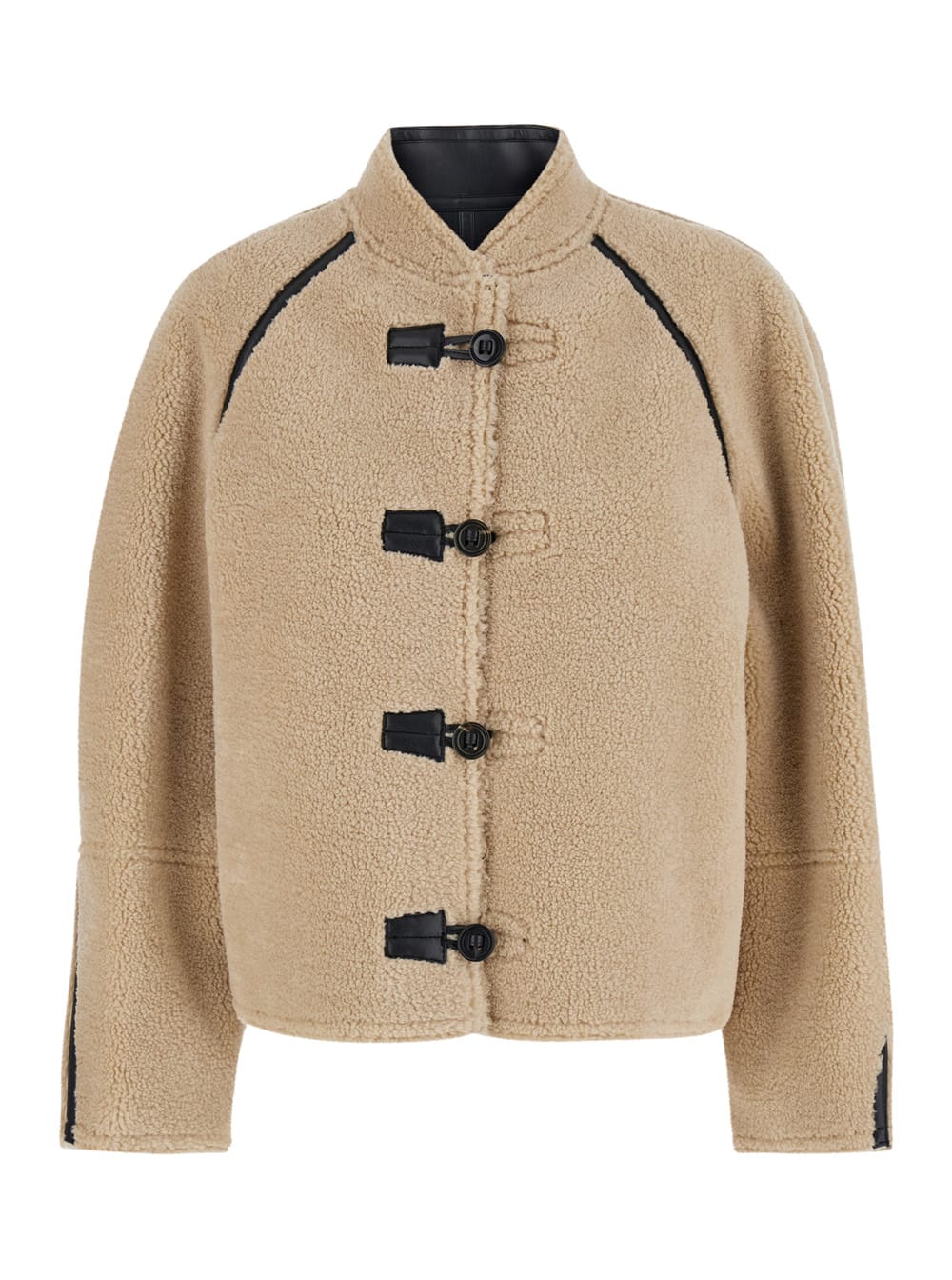 Shop Low Classic Short Shearling Reversible Coat In Beige