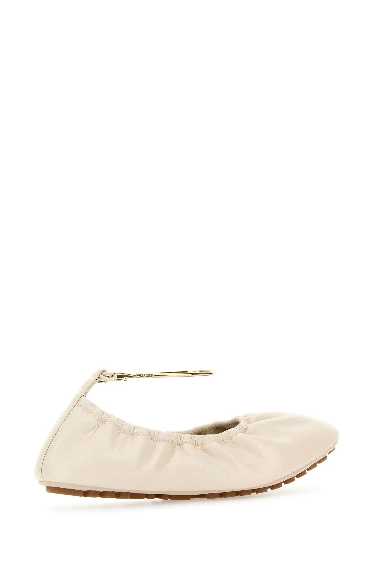 Shop Fendi Ivory Leather Ballerinas In Shell