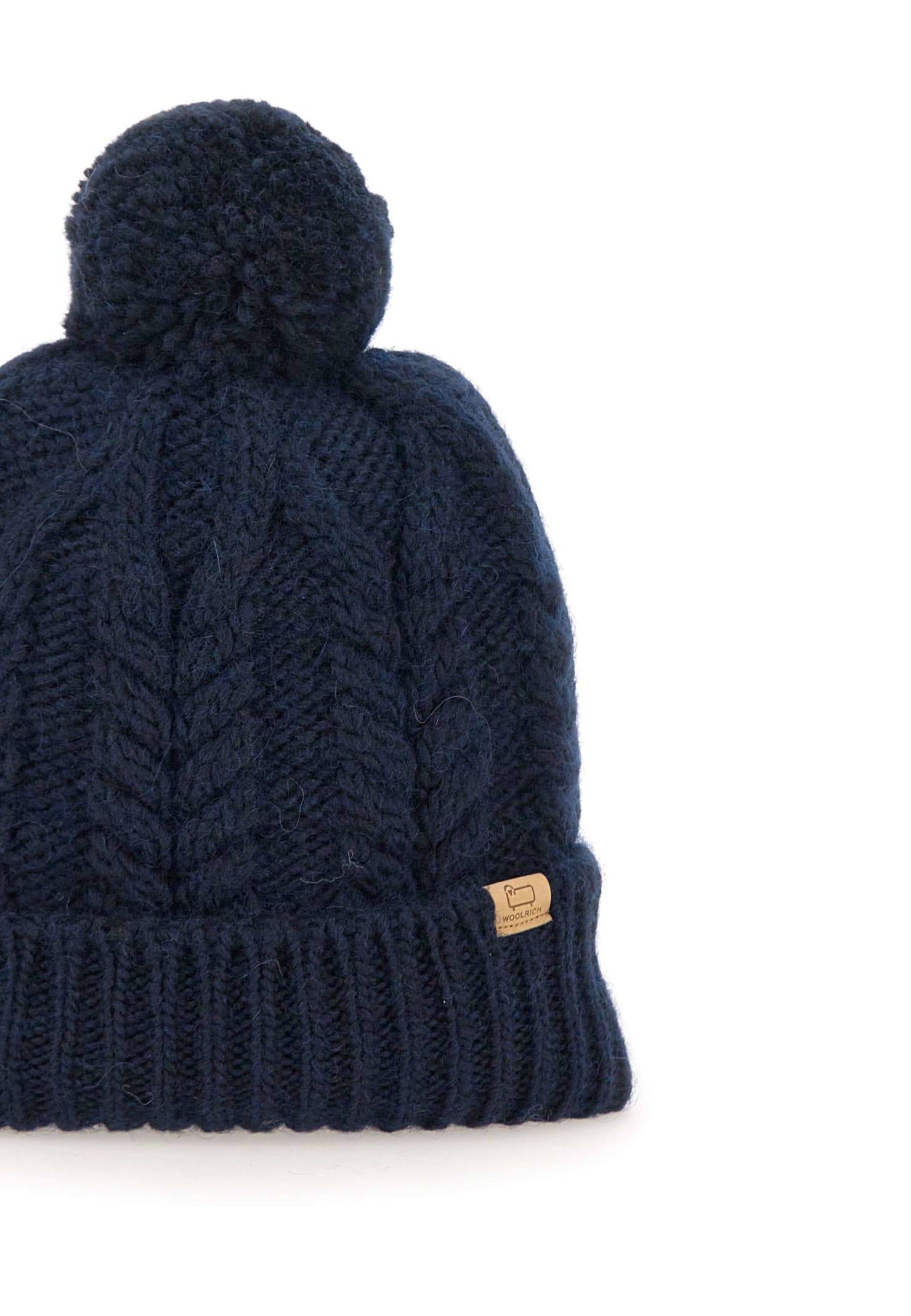 Shop Woolrich Cable Pom Pom Beanie Wool And Alpaca Cap In Blue