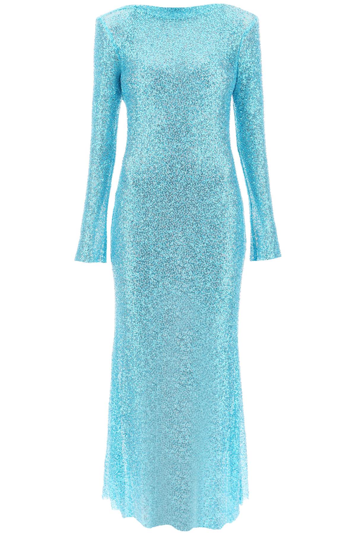 Shop Self-portrait Long-sleeved Maxi Dress With Sequins And Beads In Blue (light Blue)