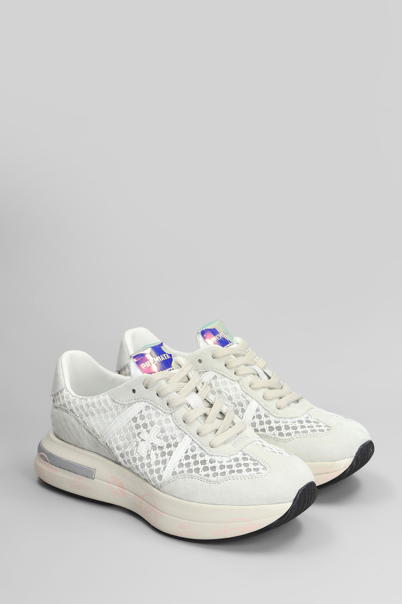 Premiata Cassie Sneakers In White Suede And Fabric In White