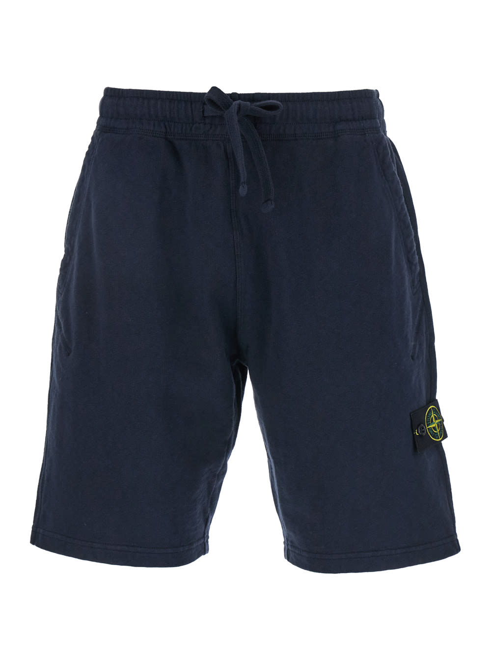 Blue Shorts With Elastic Drawstring Waist And Logo Patch On The Front In Cotton Man