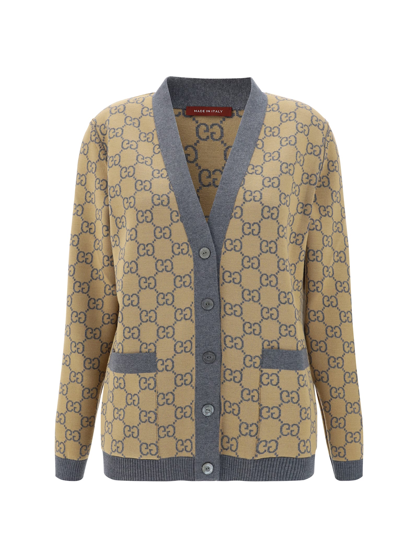 Shop Gucci Reversible Cardigan In Grey/camel