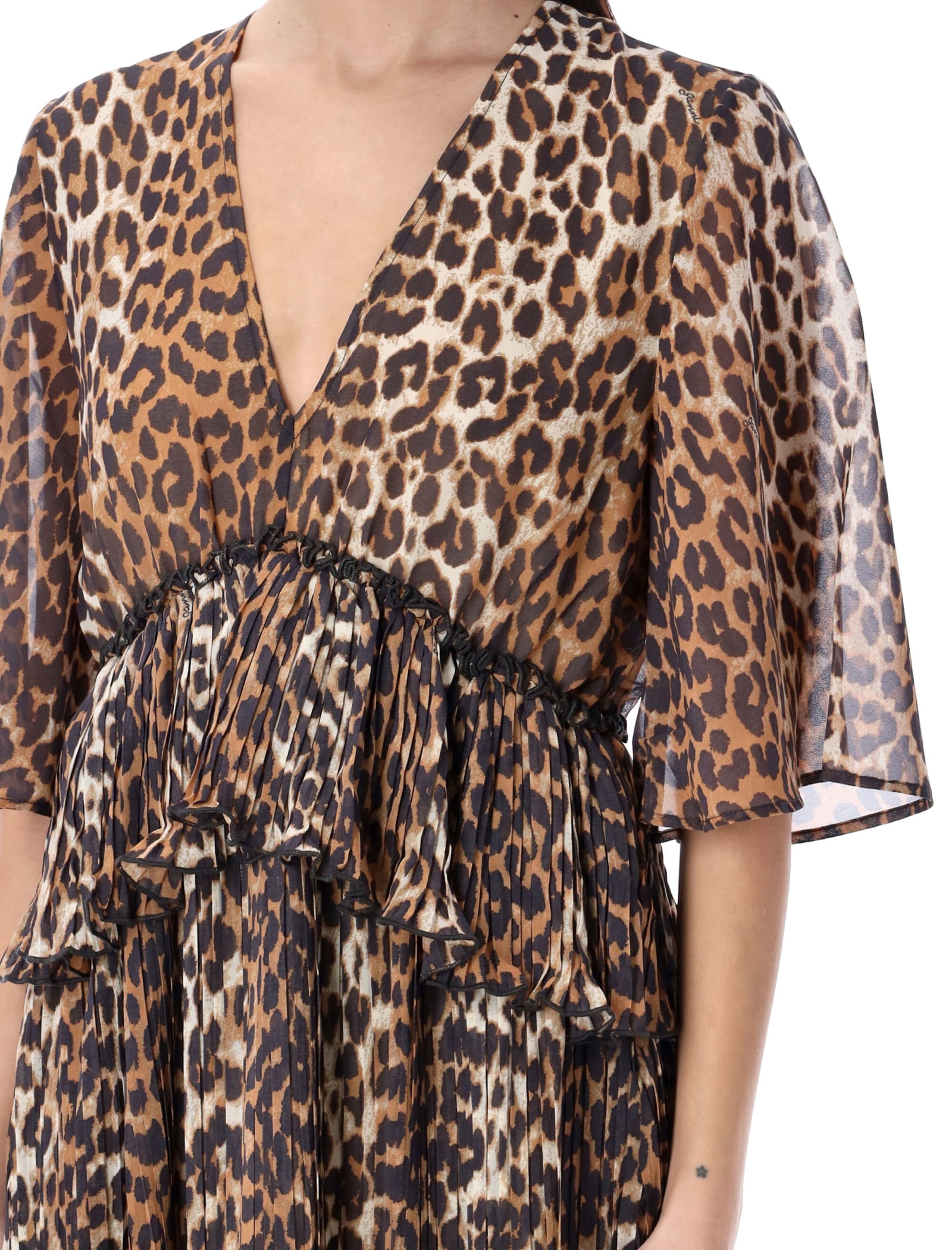 Shop Ganni Leopard Flouce Mini Dress