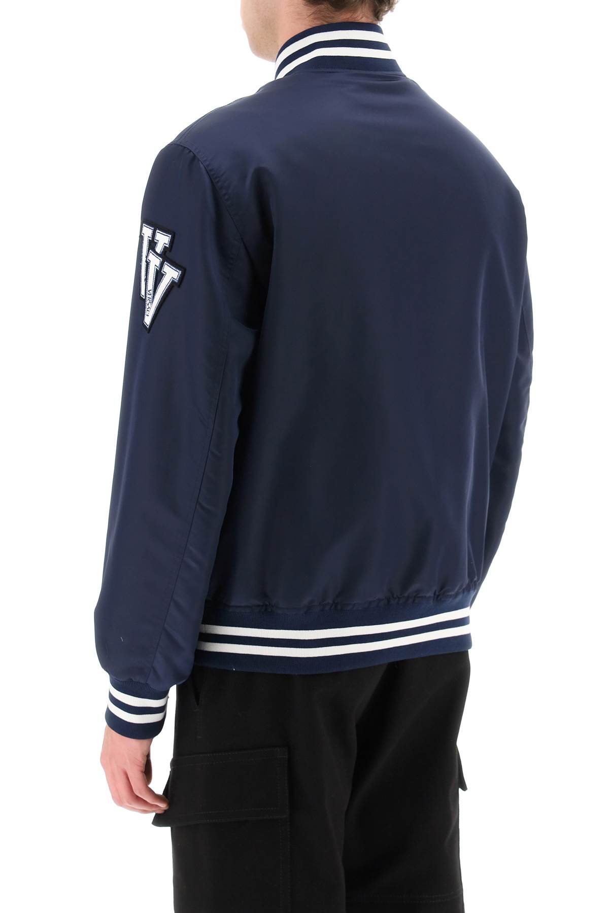 Versace Logo Embroidered Buttoned Jacket In Blue
