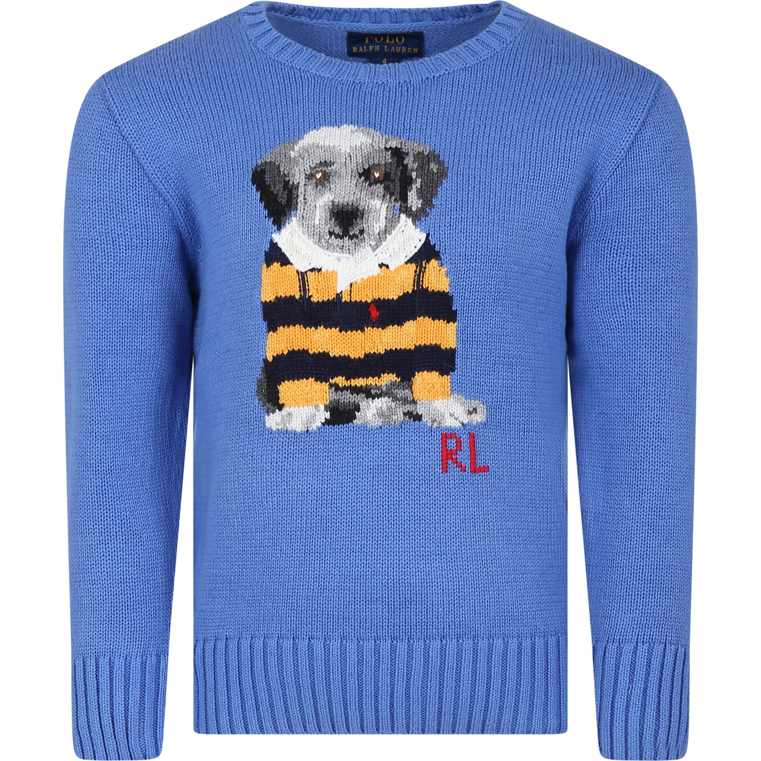 Shop Ralph Lauren Light Blue Sweater For Boy With Dog
