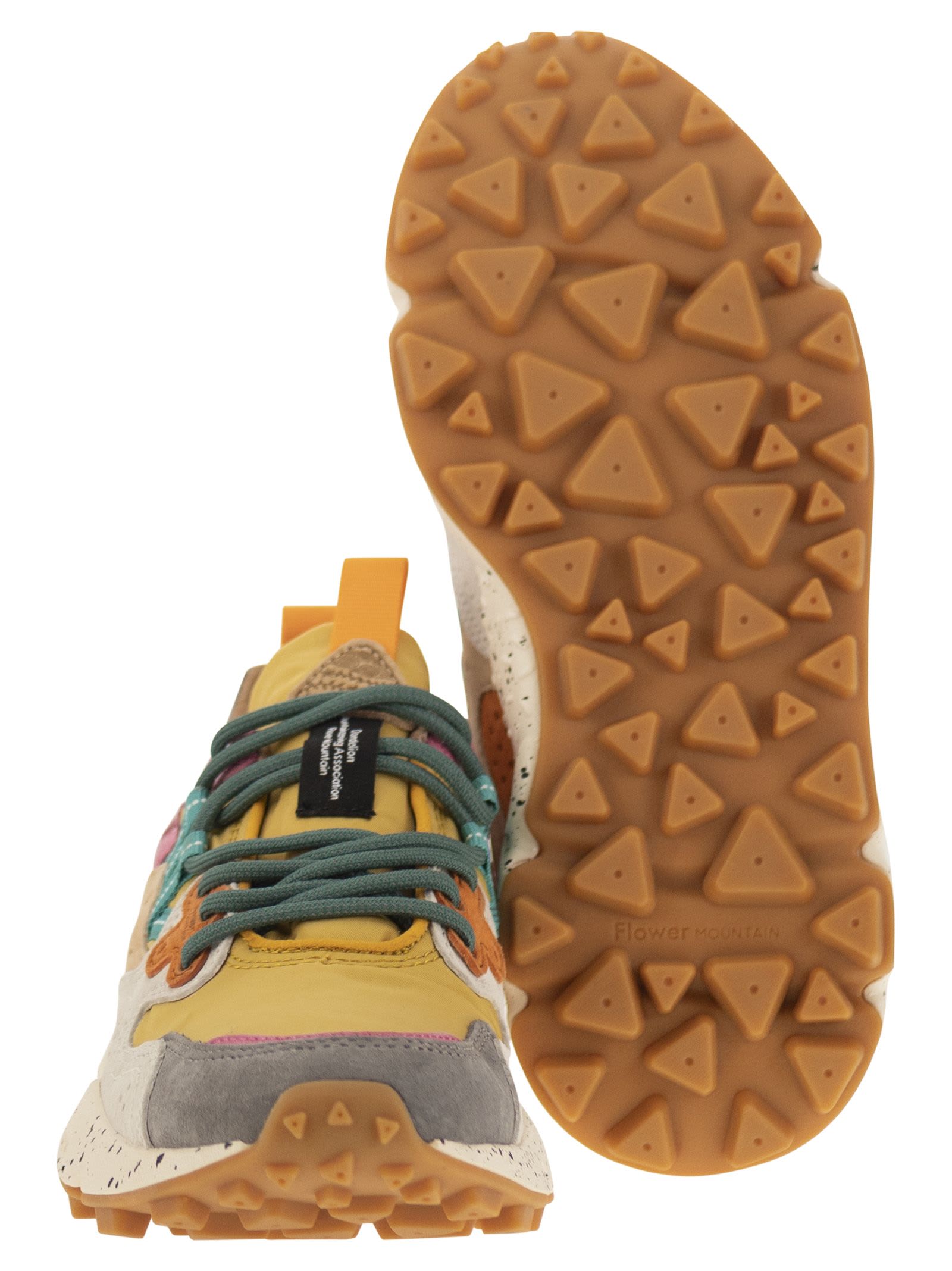 Shop Flower Mountain Yamano 3 - Sneakers In Suede And Technical Fabric In Yellow/grey