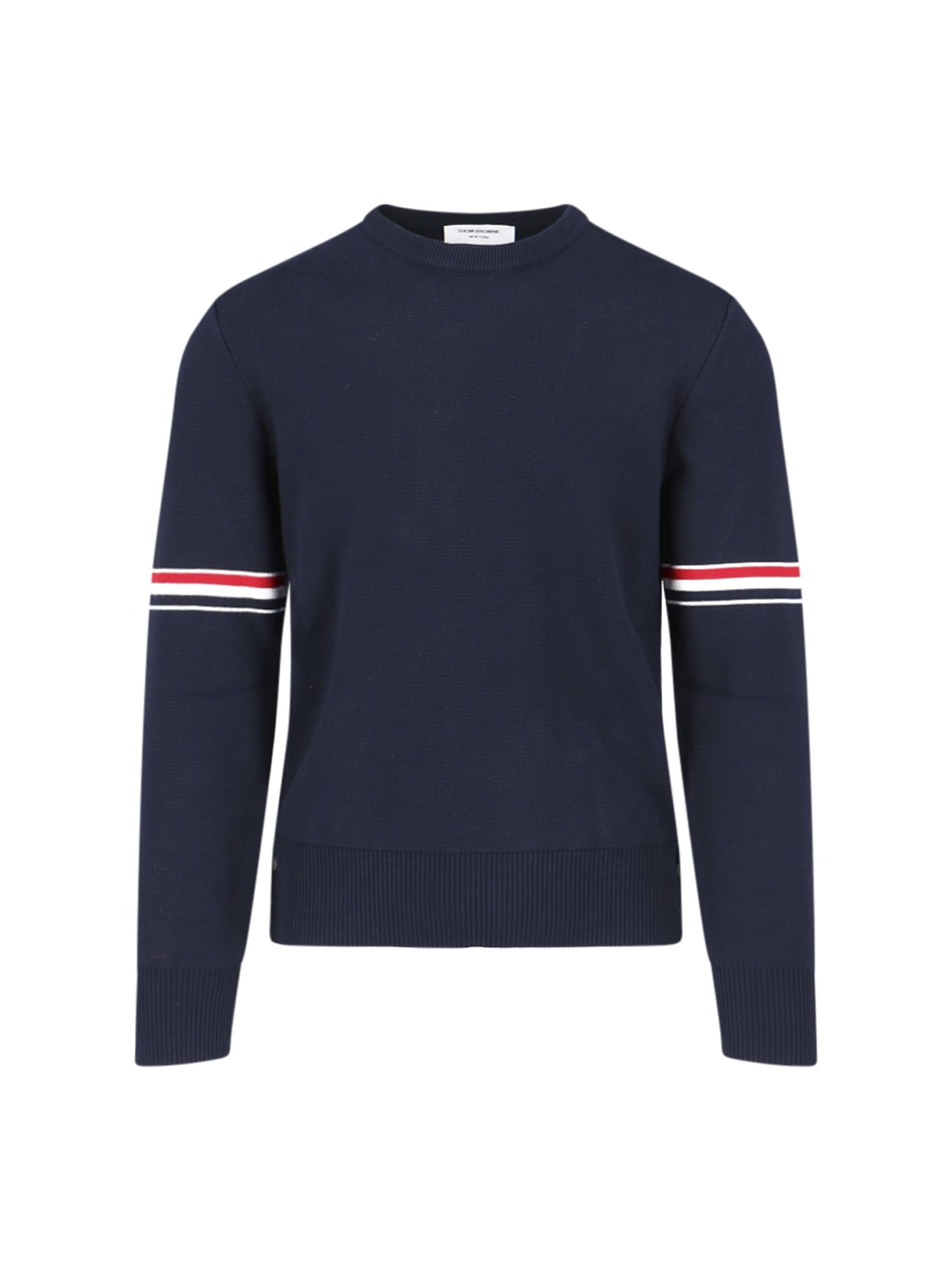 Shop Thom Browne Tricolour Detail Sweater In Blue