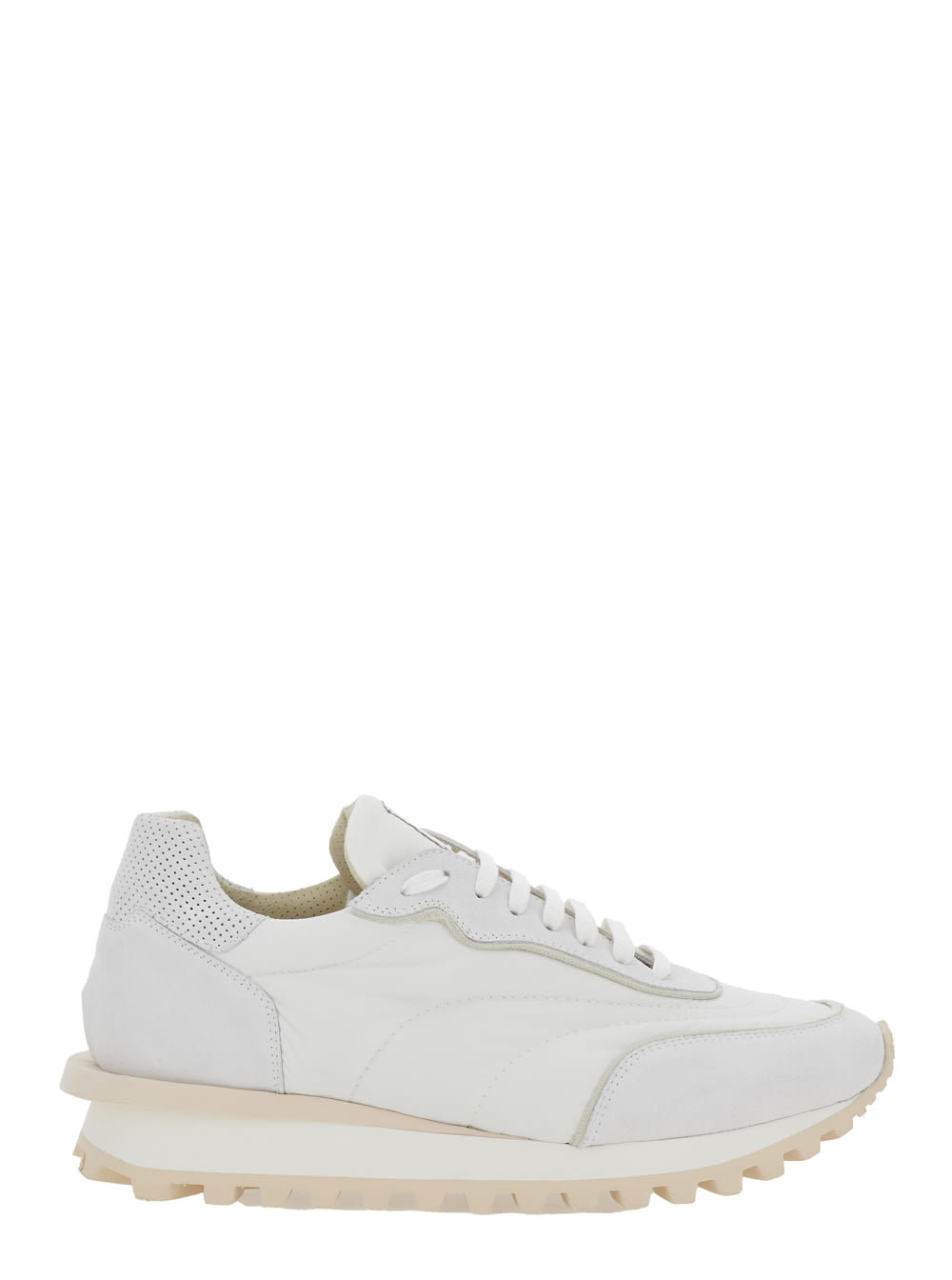 White Sneakers With Logo On The Tongue In Suede And Tech Fabric Blend Man