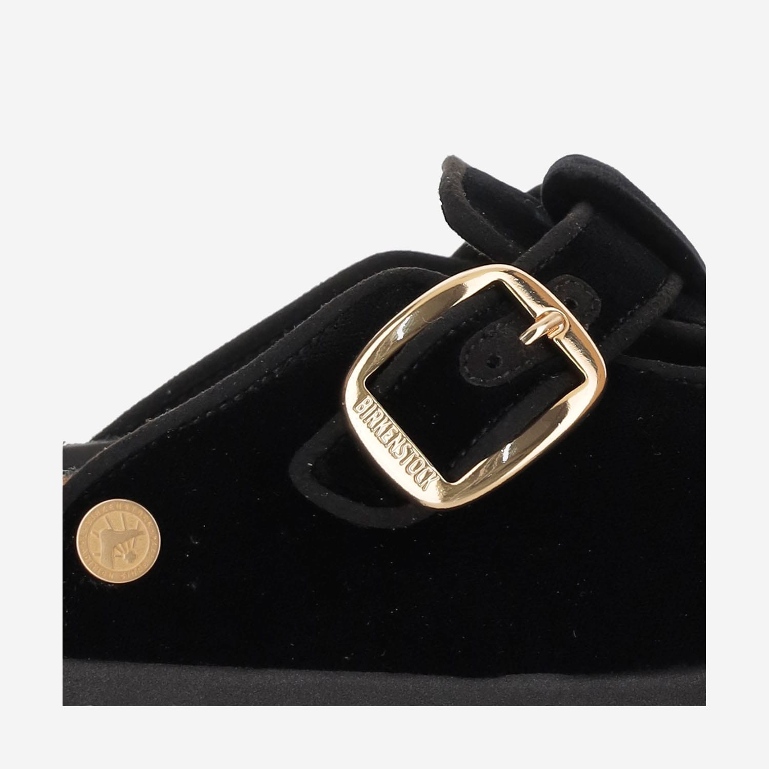 Birkenstock Boston Big Buckle Rivet In Velvet In Black
