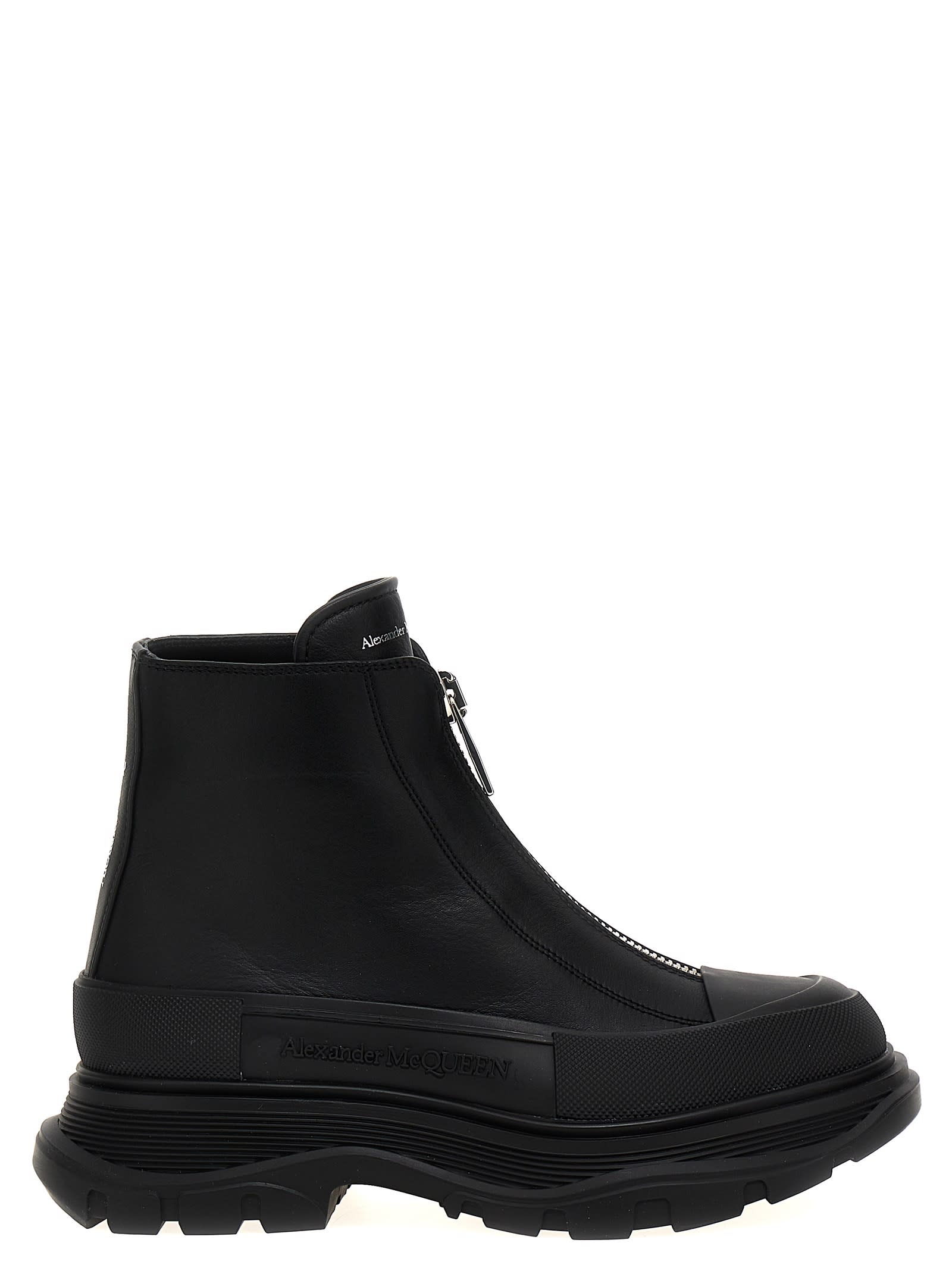 Shop Alexander Mcqueen Zip Tread Slick Ankle Boots In Black