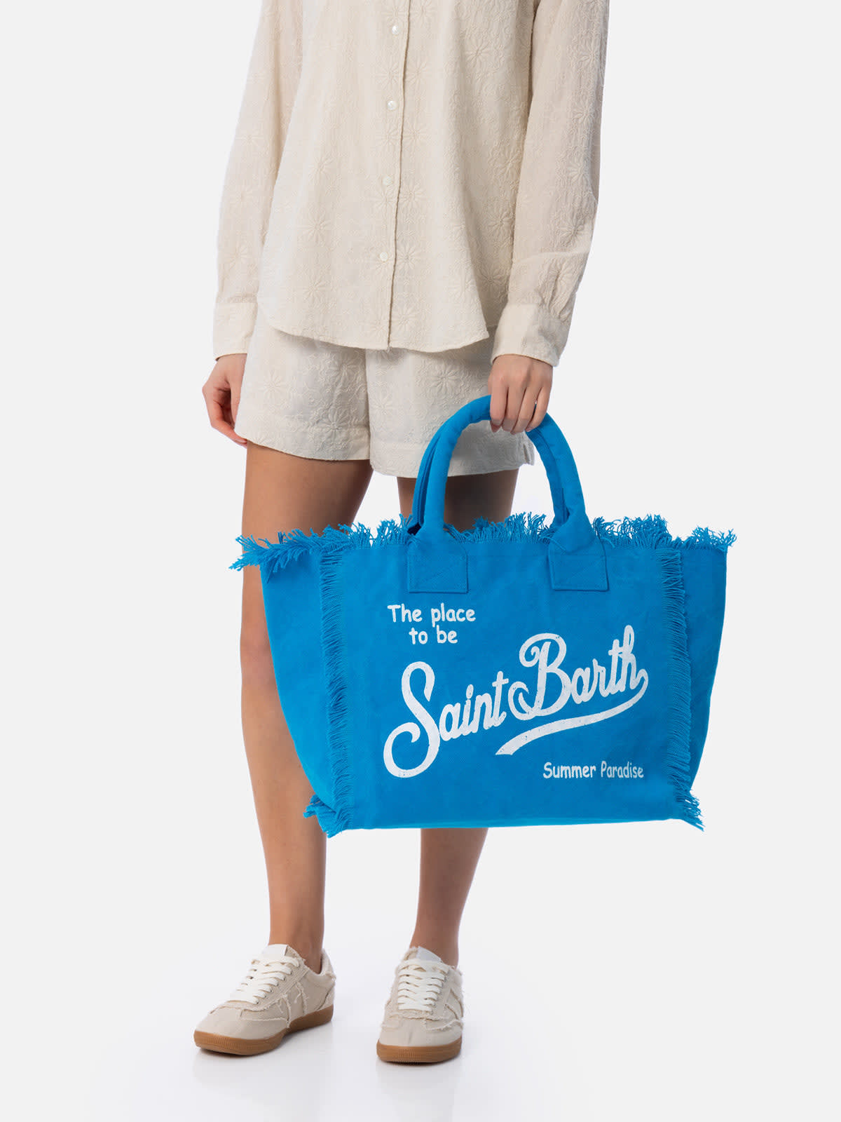 Mc2 Saint Barth Light Blue Cotton Canvas Vanity Tote Bag In Sky