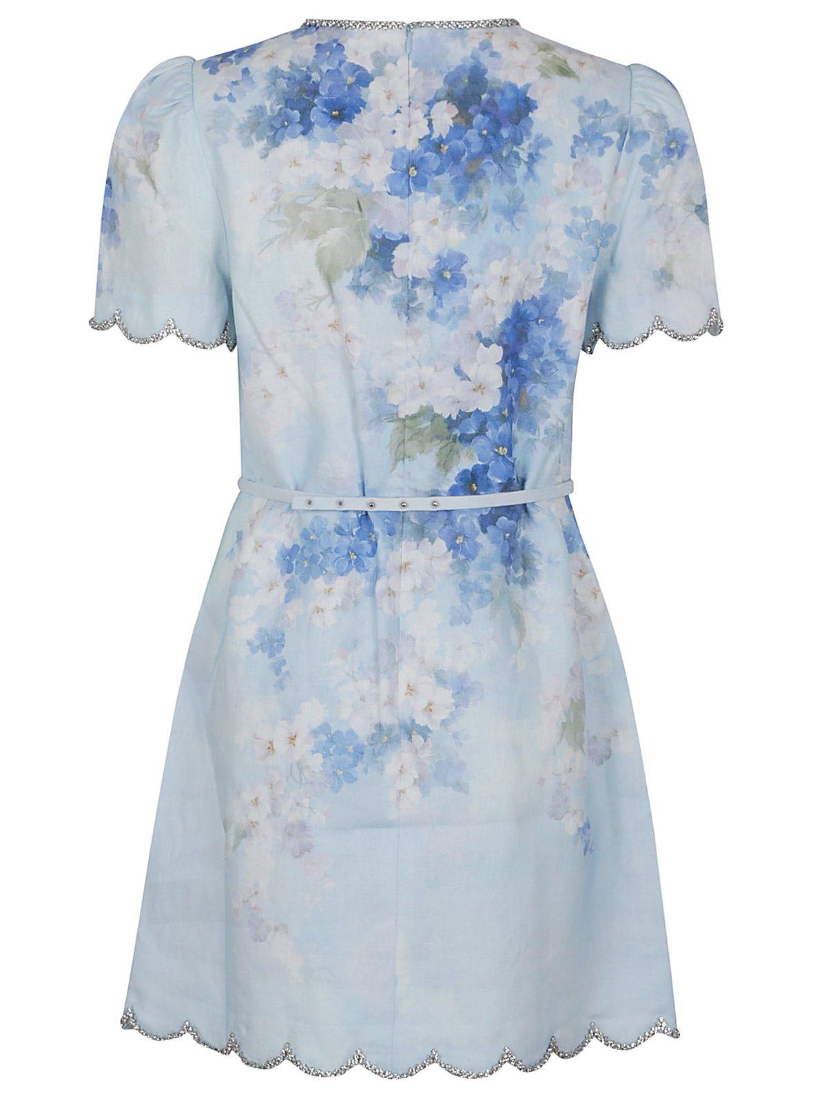 Shop Zimmermann Crush Scalloped Shift Dress In Blue Floral